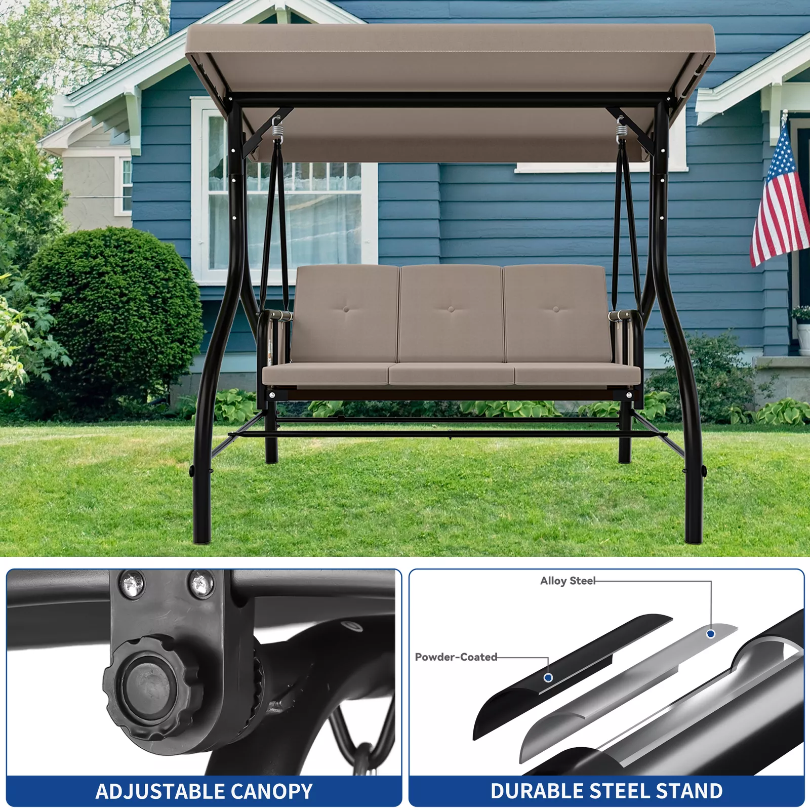 Outdoor Canopy Cushioned Patio Swing - Image 5