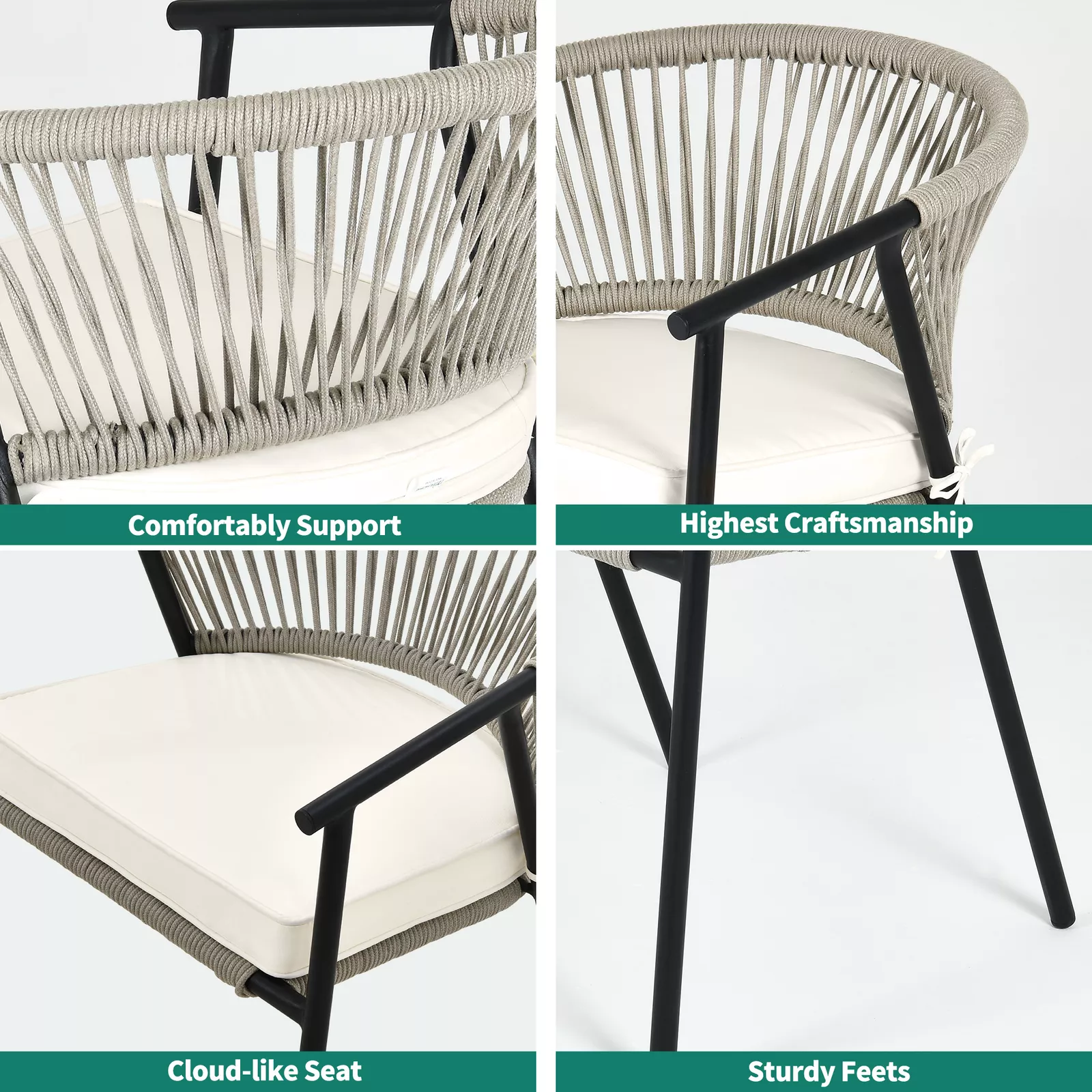 Outdoor Cushioned Rope Patio Chair (Set of 4) - Image 3