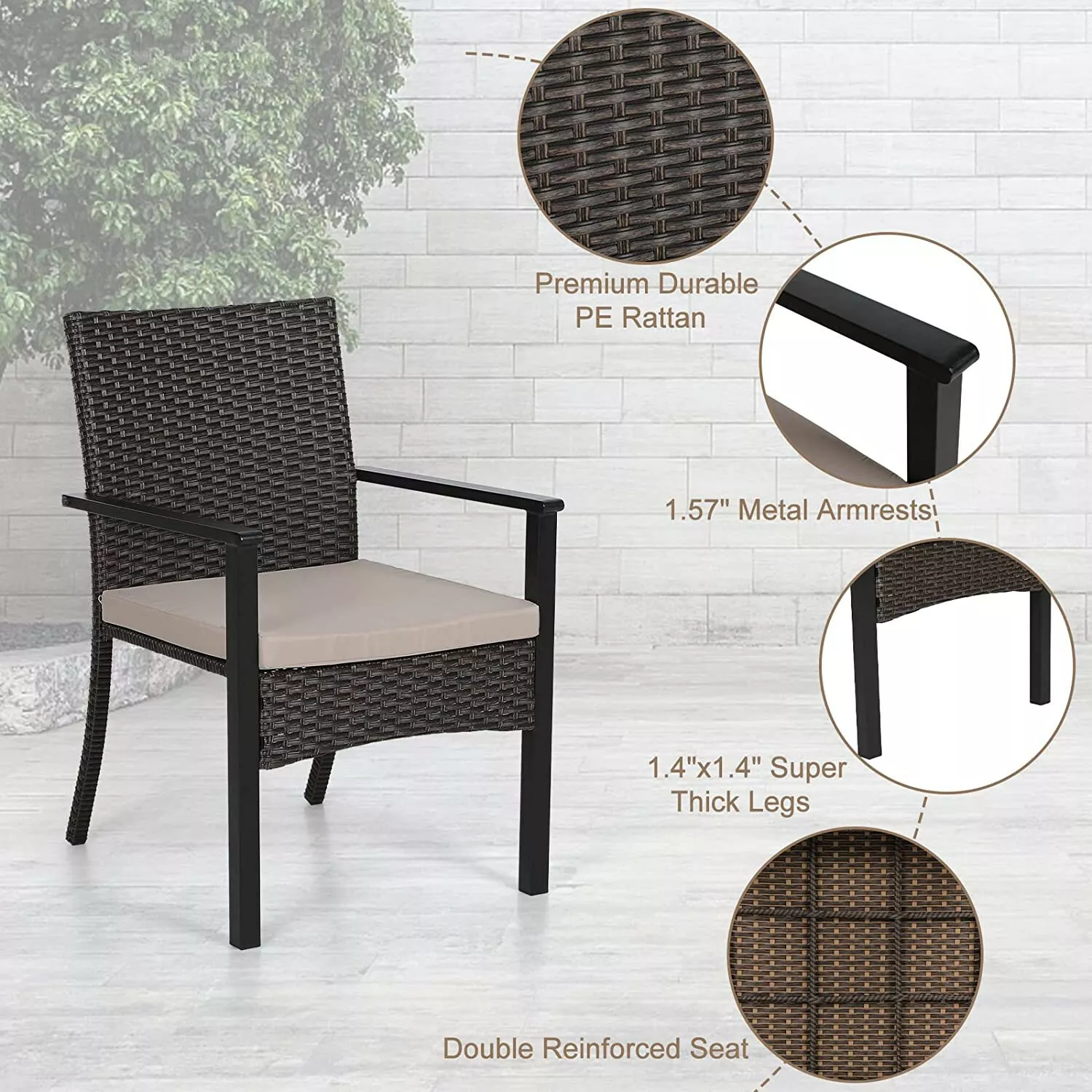 Outdoor Cushioned Wicker Patio Chair (Set of 2) - Image 3