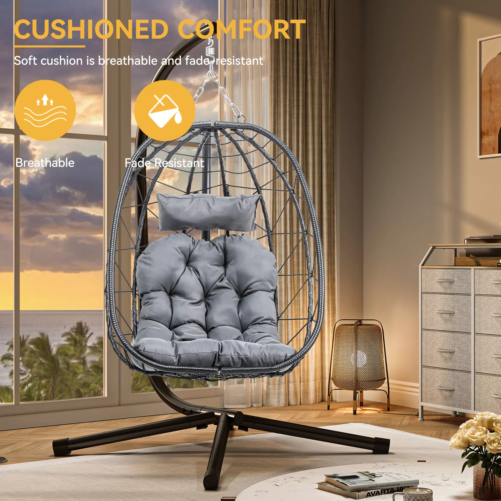 Outdoor Hanging Patio Egg Chair With Stand - Image 4
