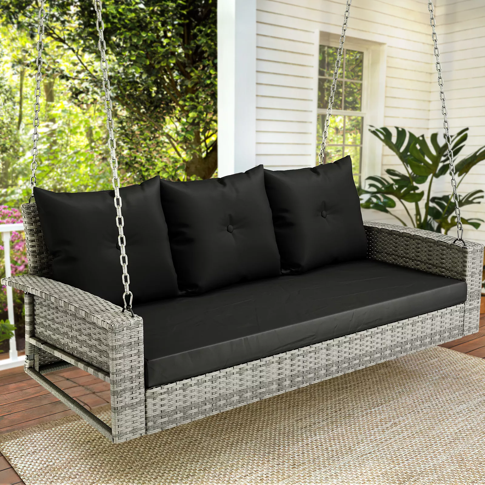 Outdoor Rattan Cushioned Hanging Patio Swing - Image 9