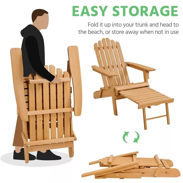 Outdoor Wood Adirondack Lounger Chair - Image 5