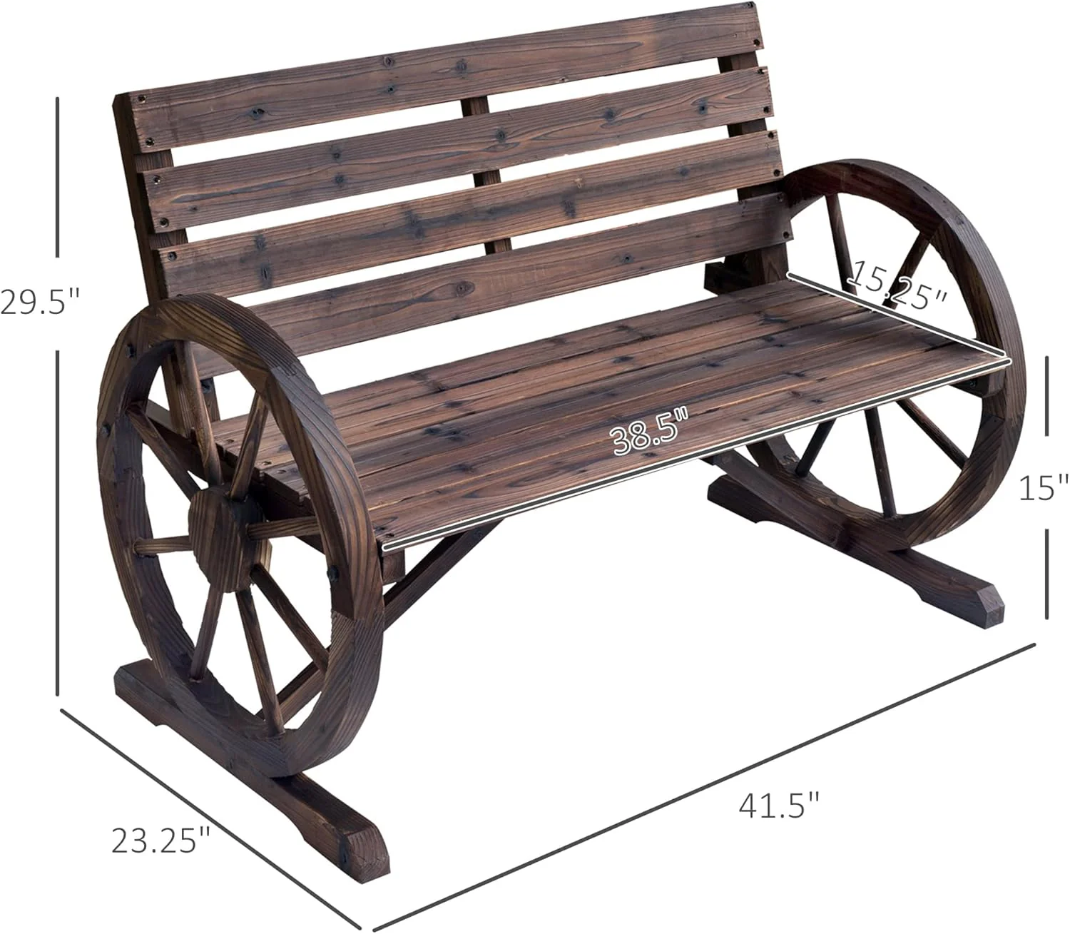 Outsunny 41" Wooden Wagon Wheel Bench - Image 6