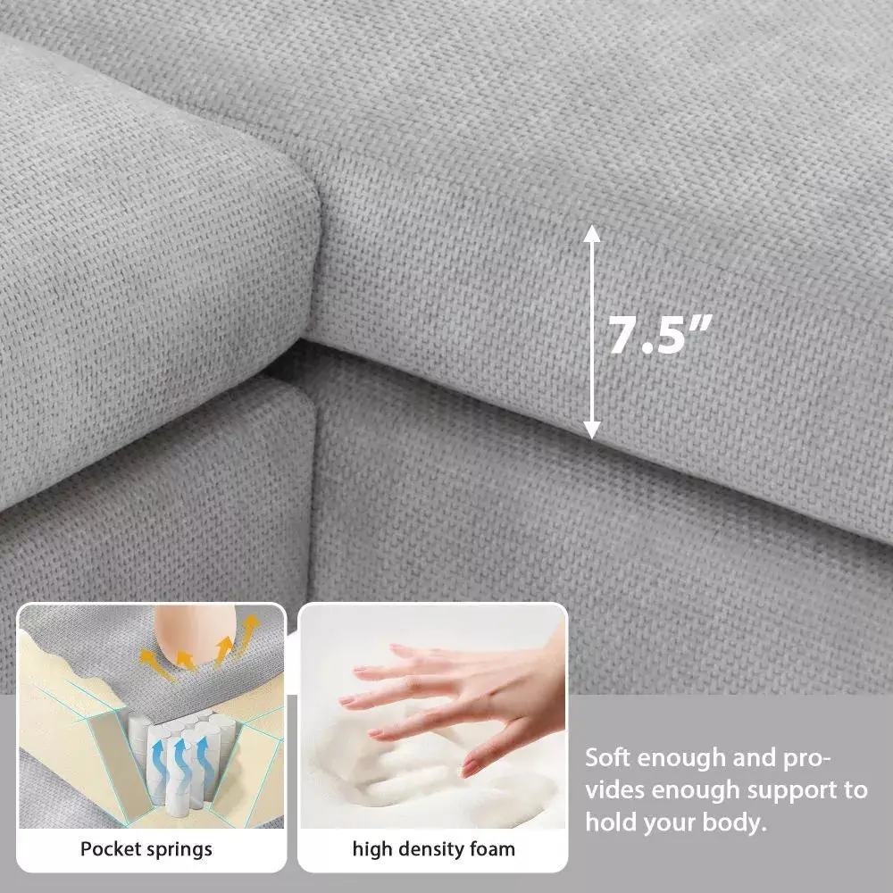 Oversized Chenille L Shaped Sectional Couch - Image 7