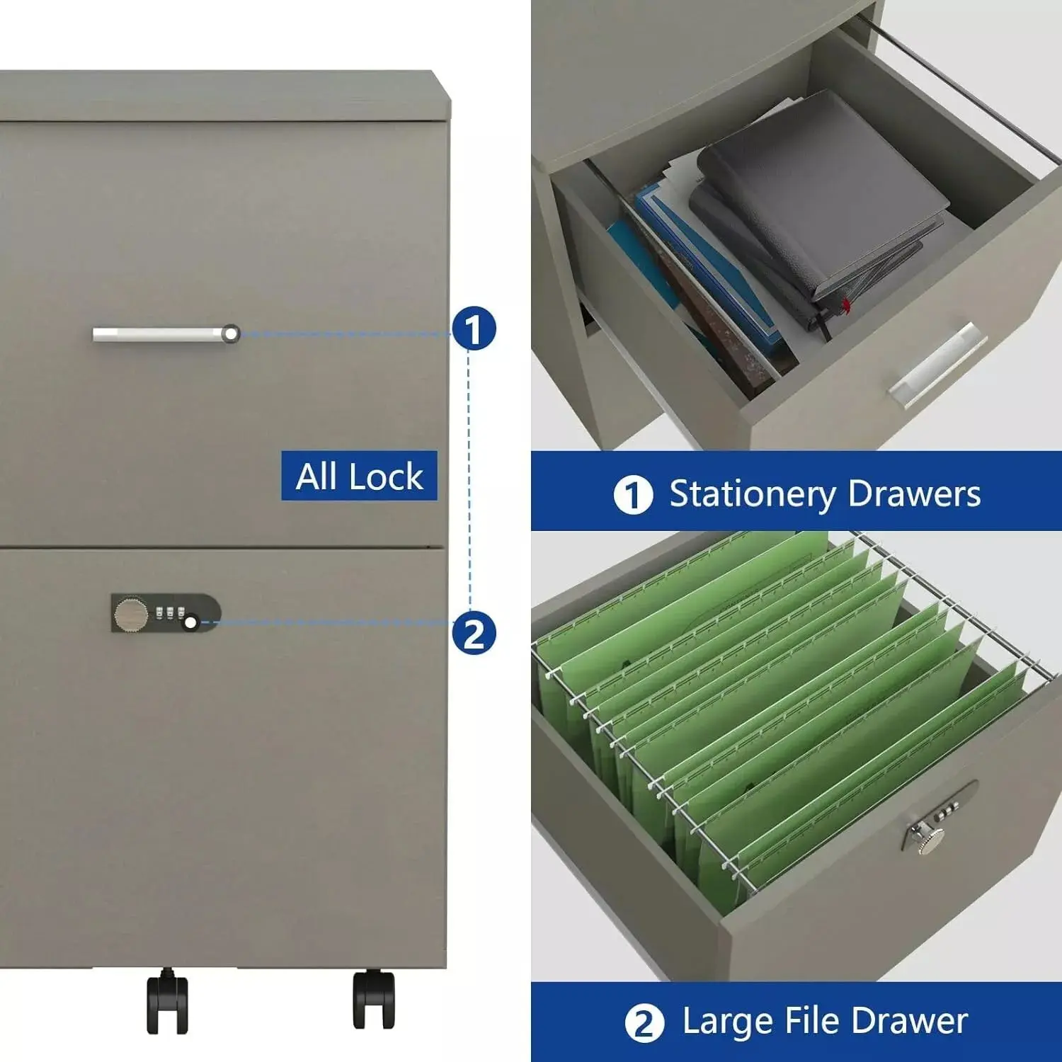 Pablo 2 Drawers Metal Filing Cabinet With Lock - Image 4