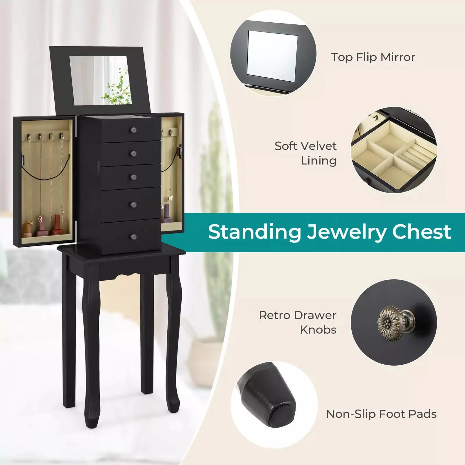 Paige Mirror Jewelry Armoire Cabinet - Image 5