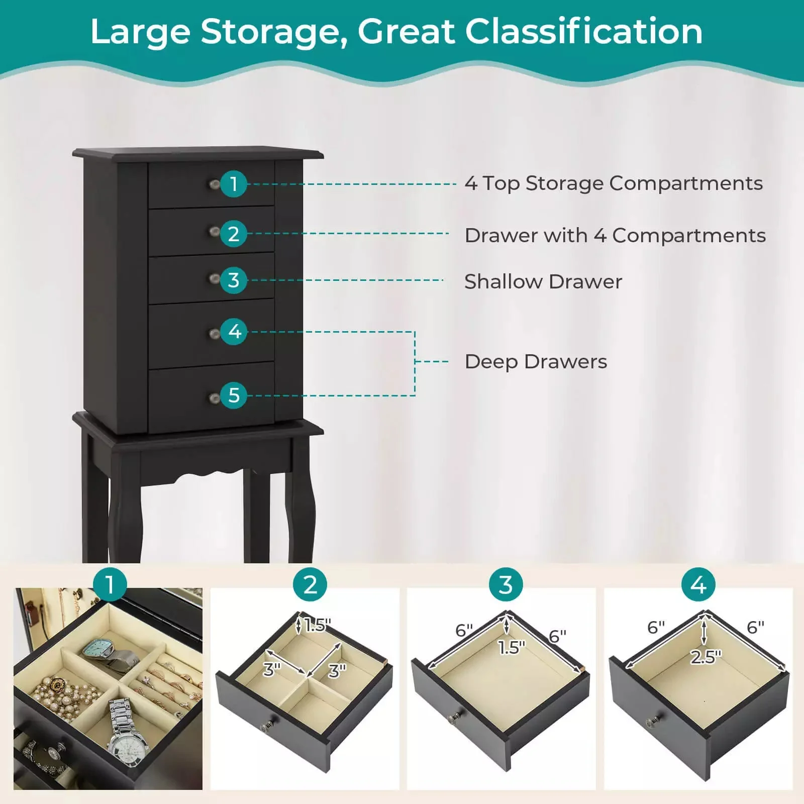 Paige Mirror Jewelry Armoire Cabinet - Image 7