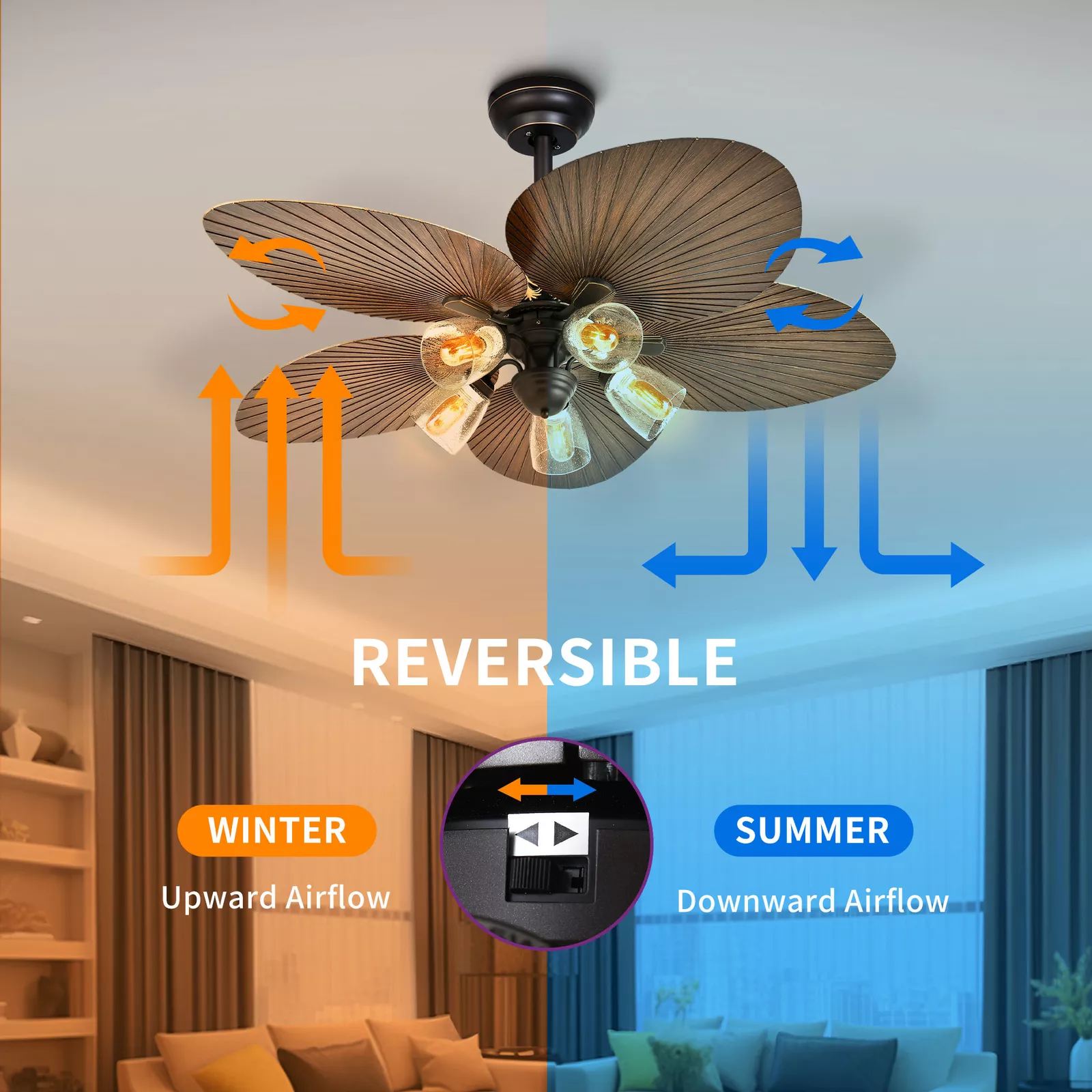 Palm Leaf Ceiling Fan With Light & Remote - Image 4