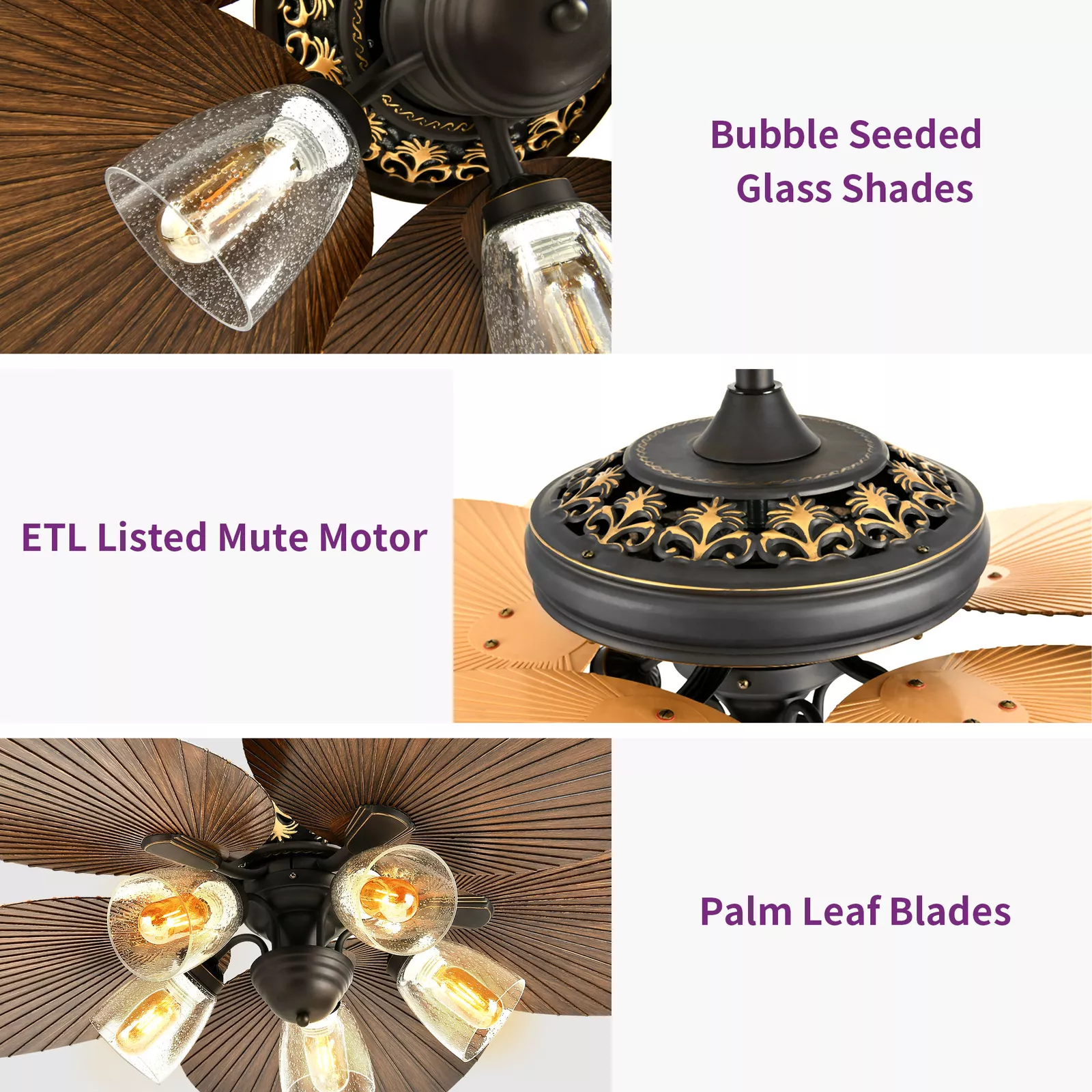 Palm Leaf Ceiling Fan With Light & Remote - Image 5