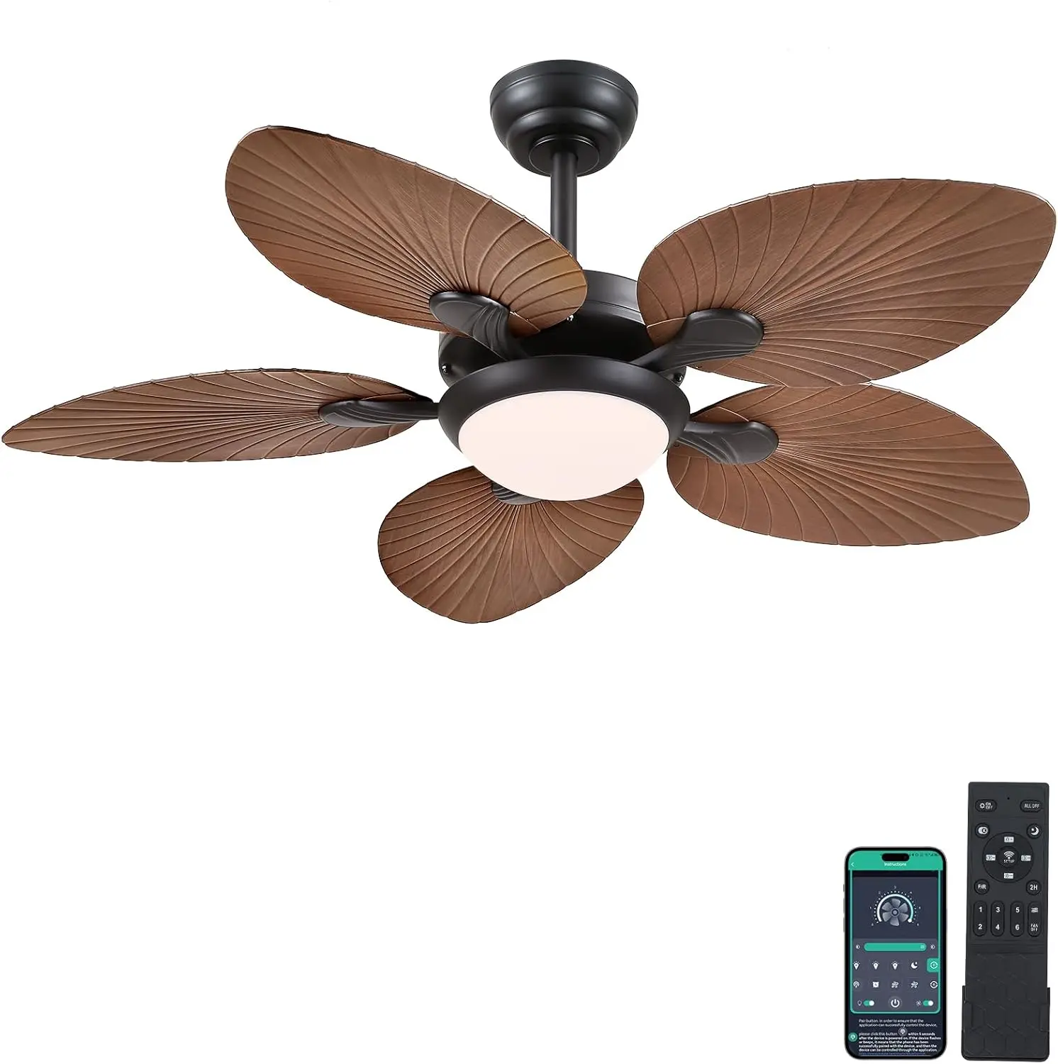 Palm Leaves Ceiling Fan With Light & Remote