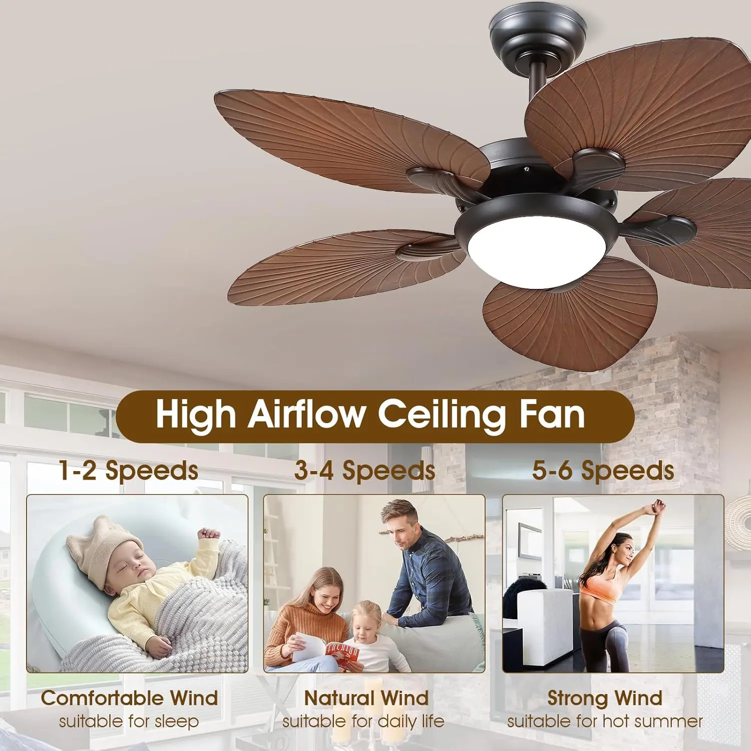 Palm Leaves Ceiling Fan With Light & Remote - Image 4