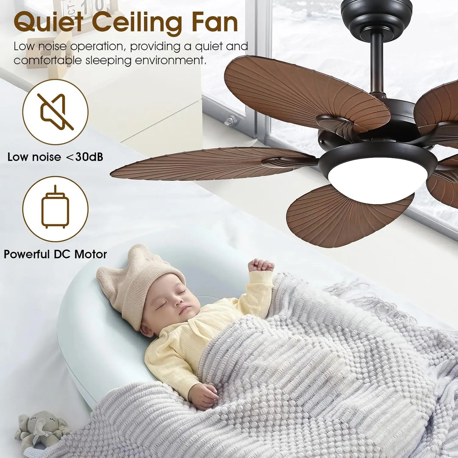 Palm Leaves Ceiling Fan With Light & Remote - Image 7