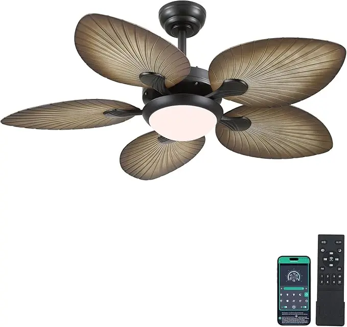 Palm Leaves Ceiling Fan With Light & Remote - Image 9