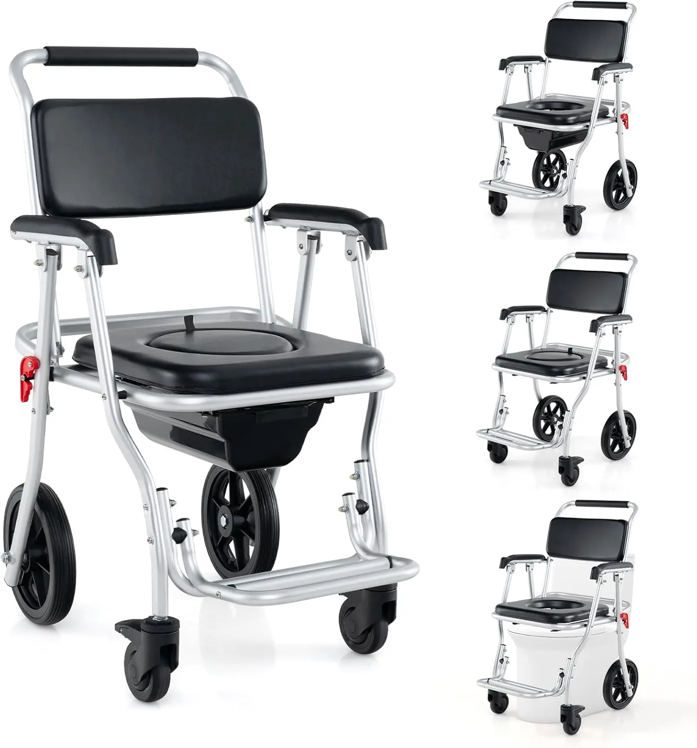 Pitts Foldable Elderly Shower Commode Wheelchair - Image 2