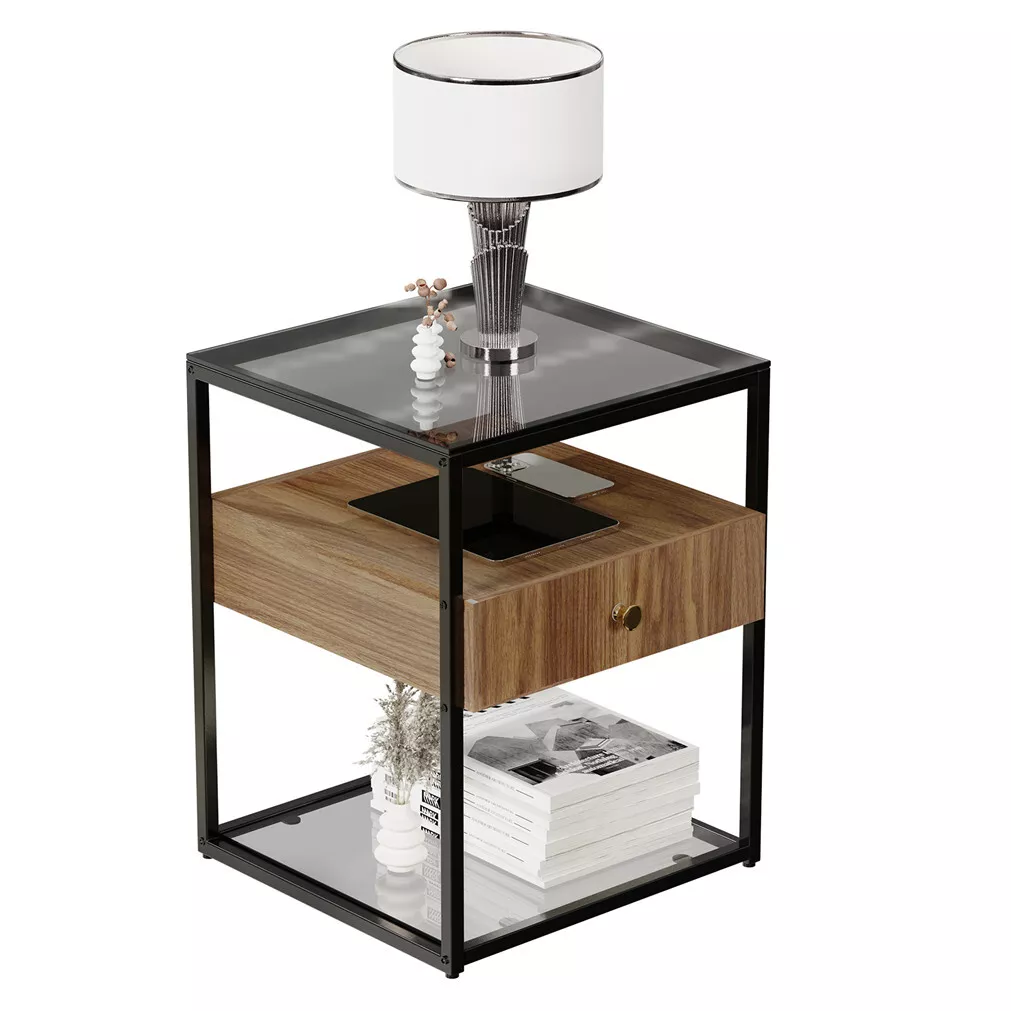 Potter Glass Bedside Nightstand Table With Drawer - Image 2