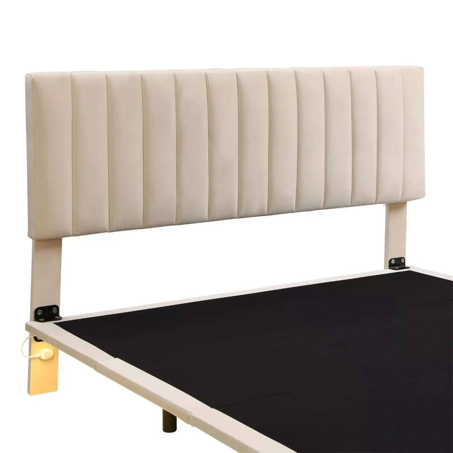 Queen Velvet Upholstered Floating Bed With Lights - Image 6