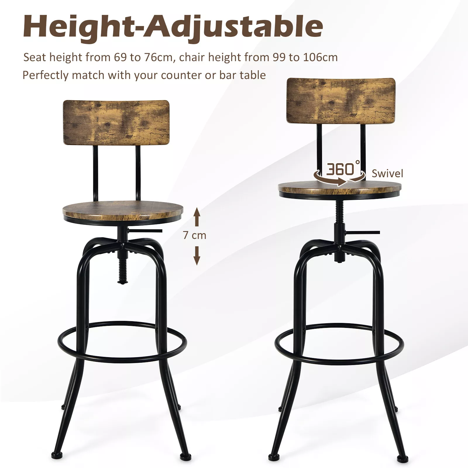 Raees Swivel Kitchen Bar Stools With Back (Set of 2) - Image 4