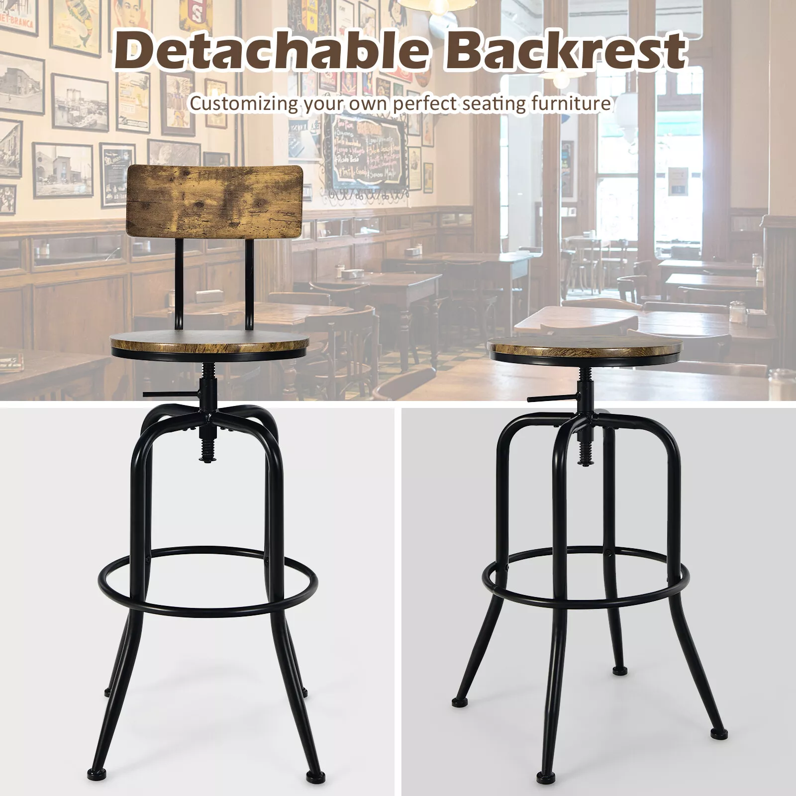 Raees Swivel Kitchen Bar Stools With Back (Set of 2) - Image 5