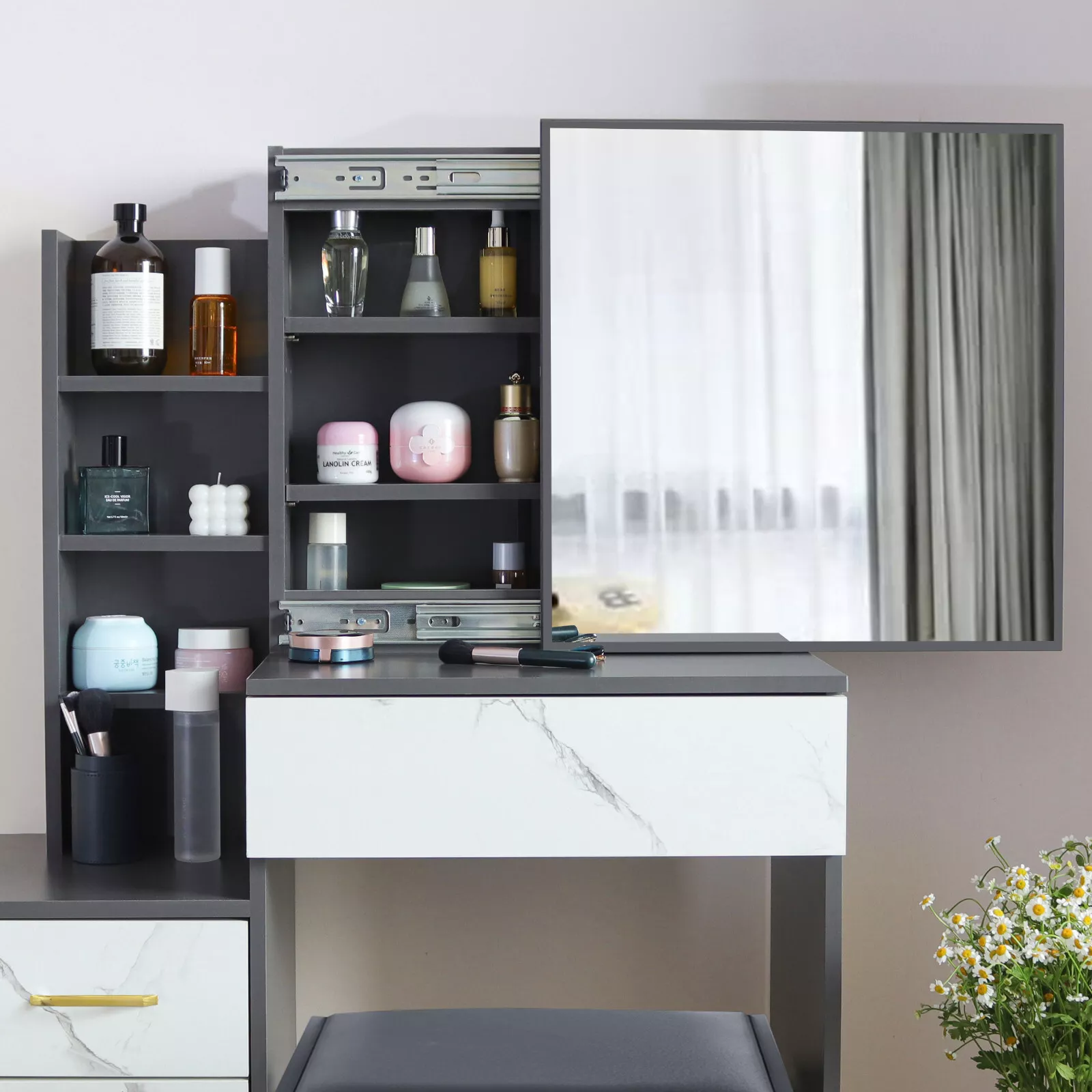 Rafael Mirrored Vanity Dressing Table With Drawer - Image 3