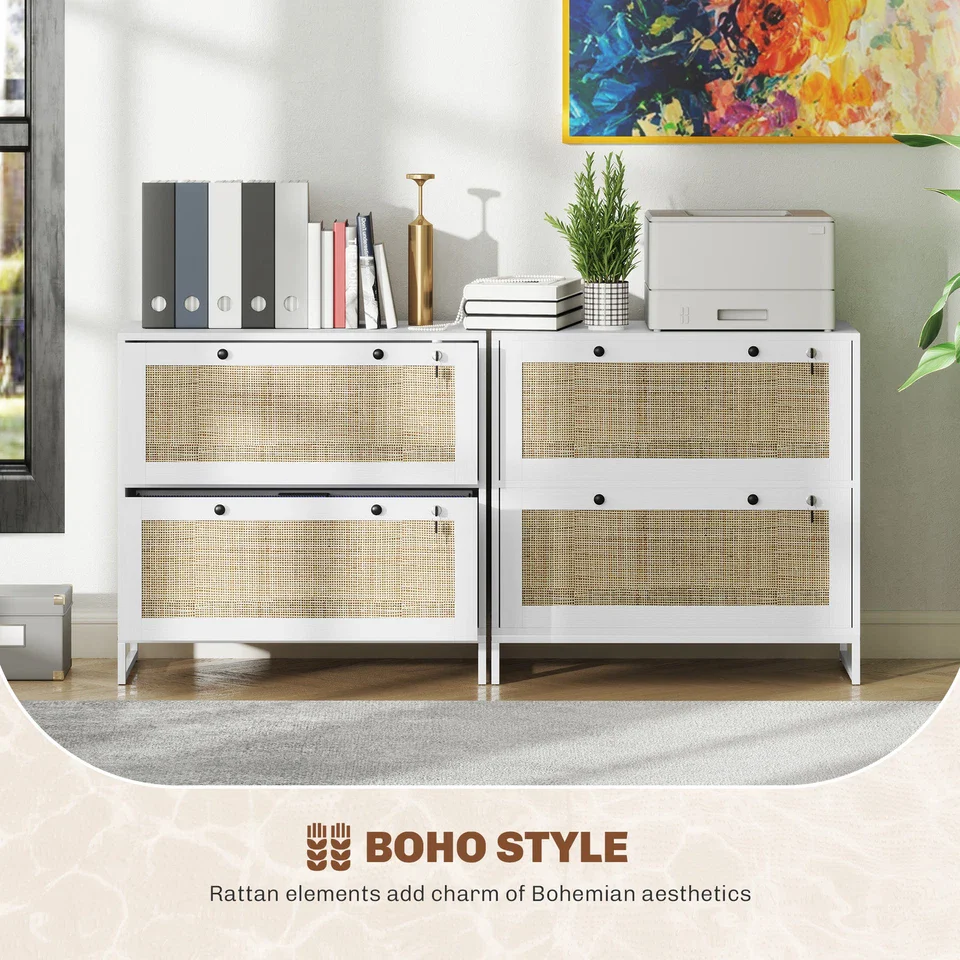 Rattan 2 Drawers File Cabinet - Image 6