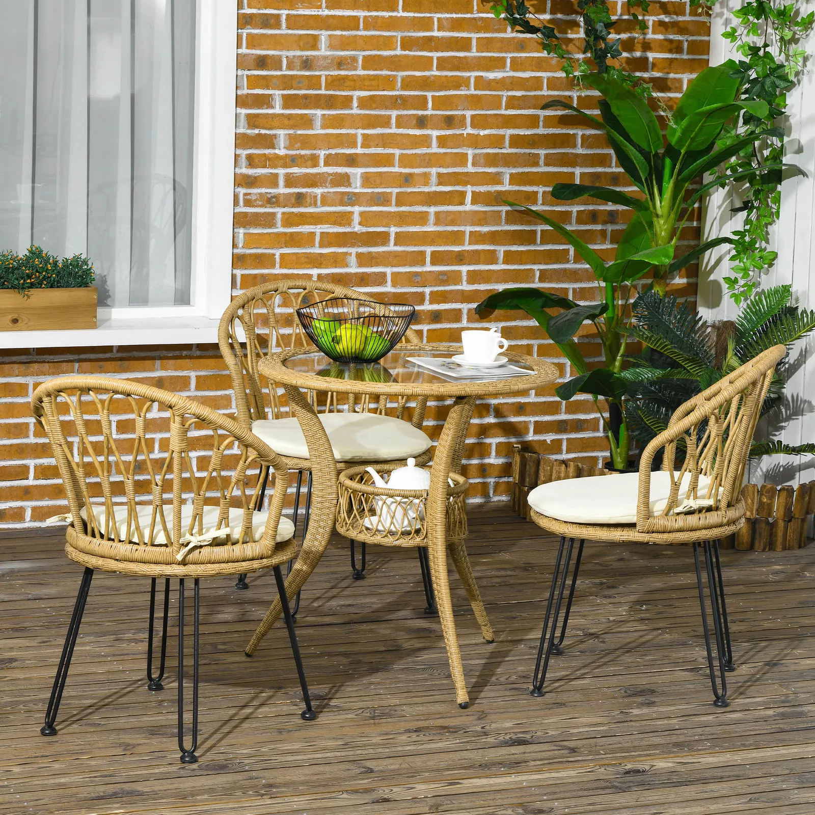 Rattan 4 Pieces Outdoor Patio Dining Set