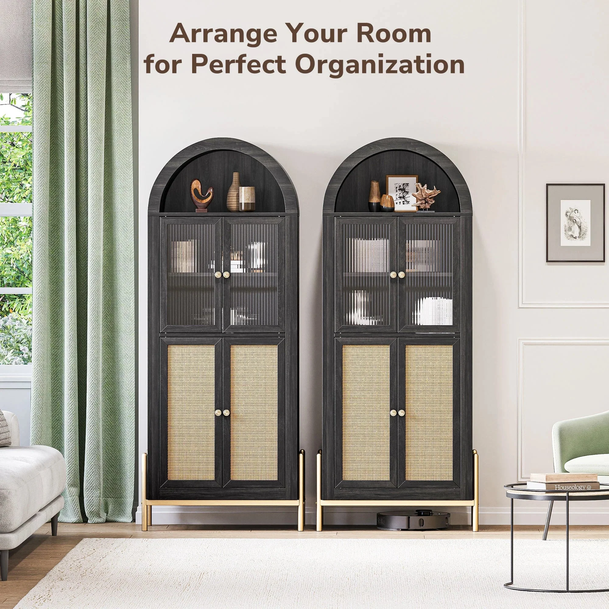 Rattan Black Arched Storage Display Cabinet - Image 2