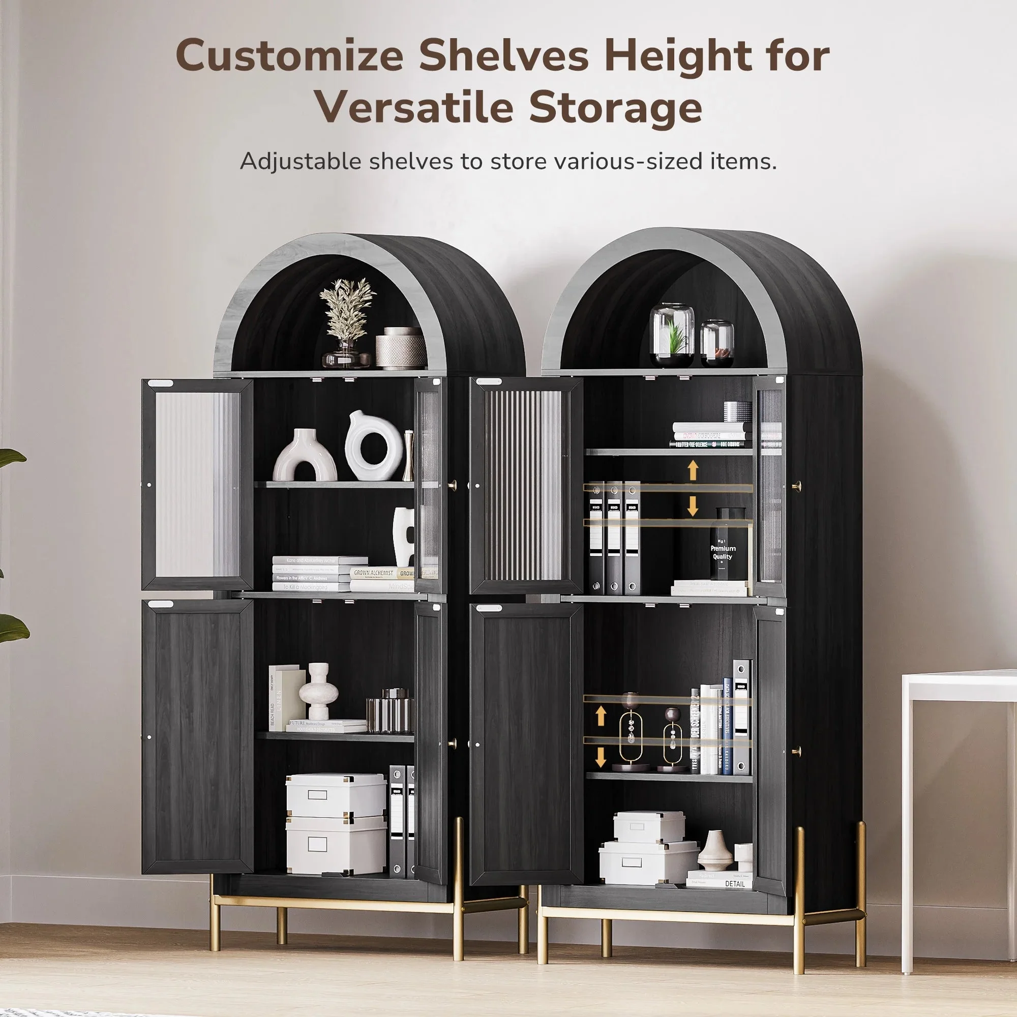 Rattan Black Arched Storage Display Cabinet - Image 3