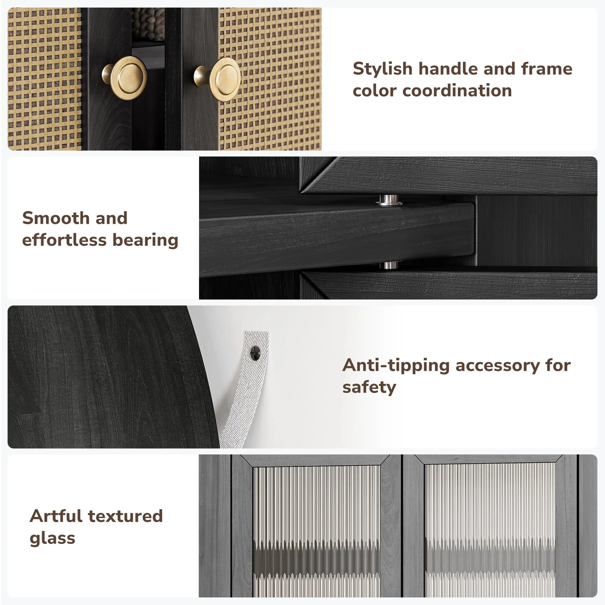 Rattan Black Arched Storage Display Cabinet - Image 4