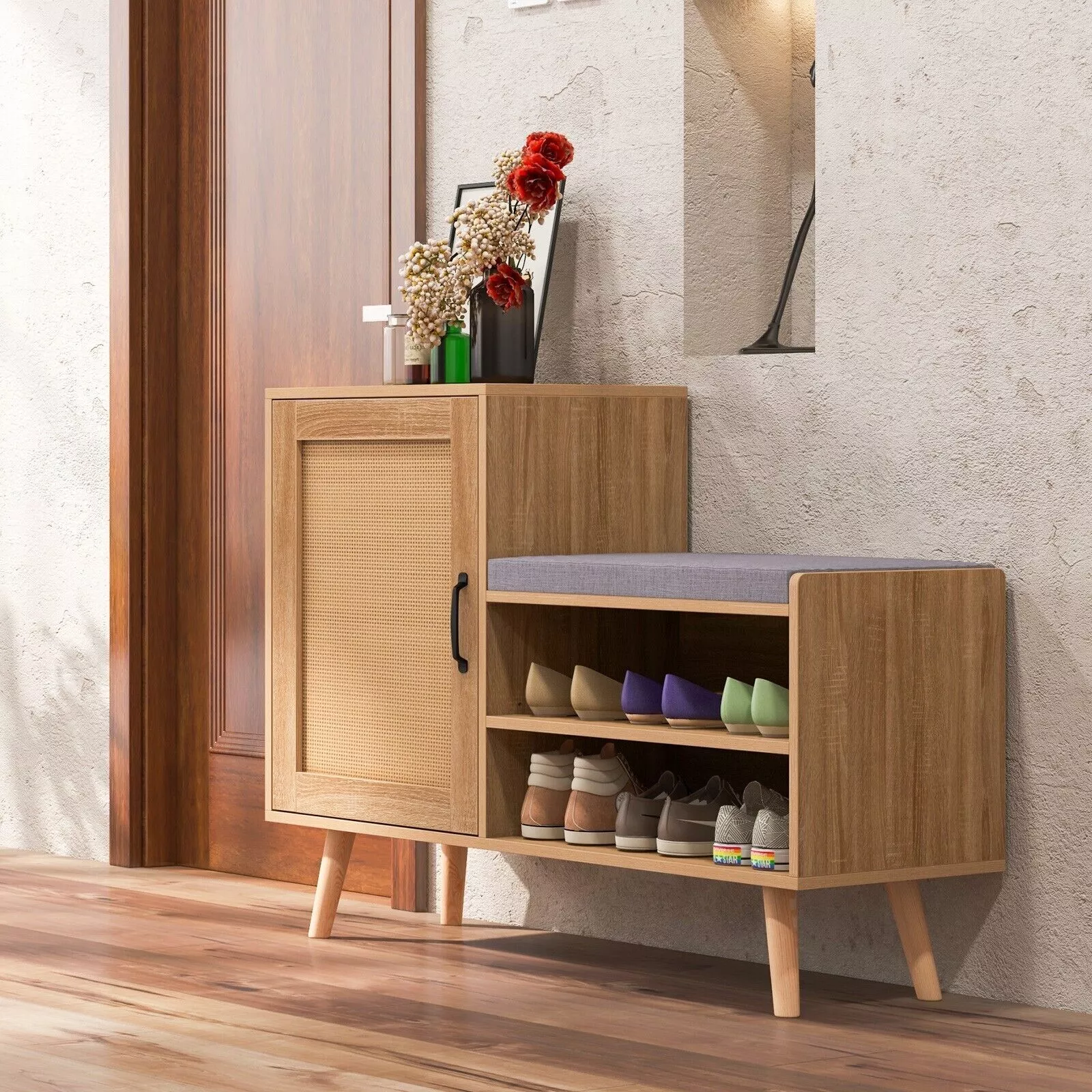 Rattan Hallway Shoe Storage Bench