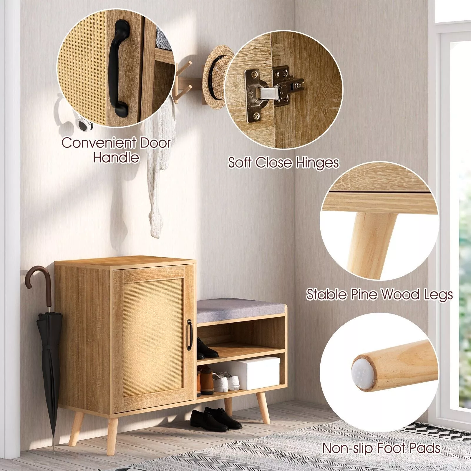 Rattan Hallway Shoe Storage Bench - Image 3