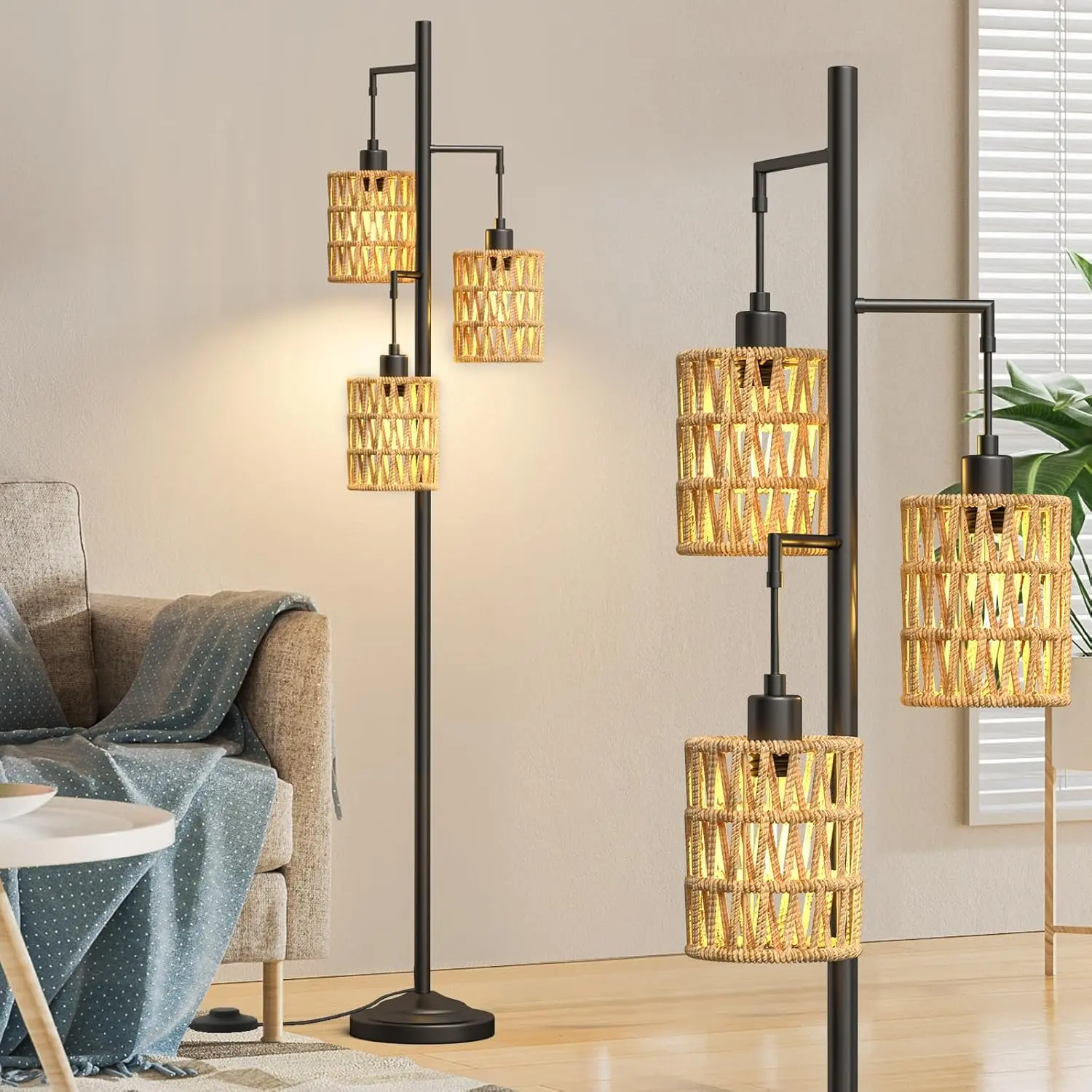 Rattan Lantern Living Room Floor Lamp
