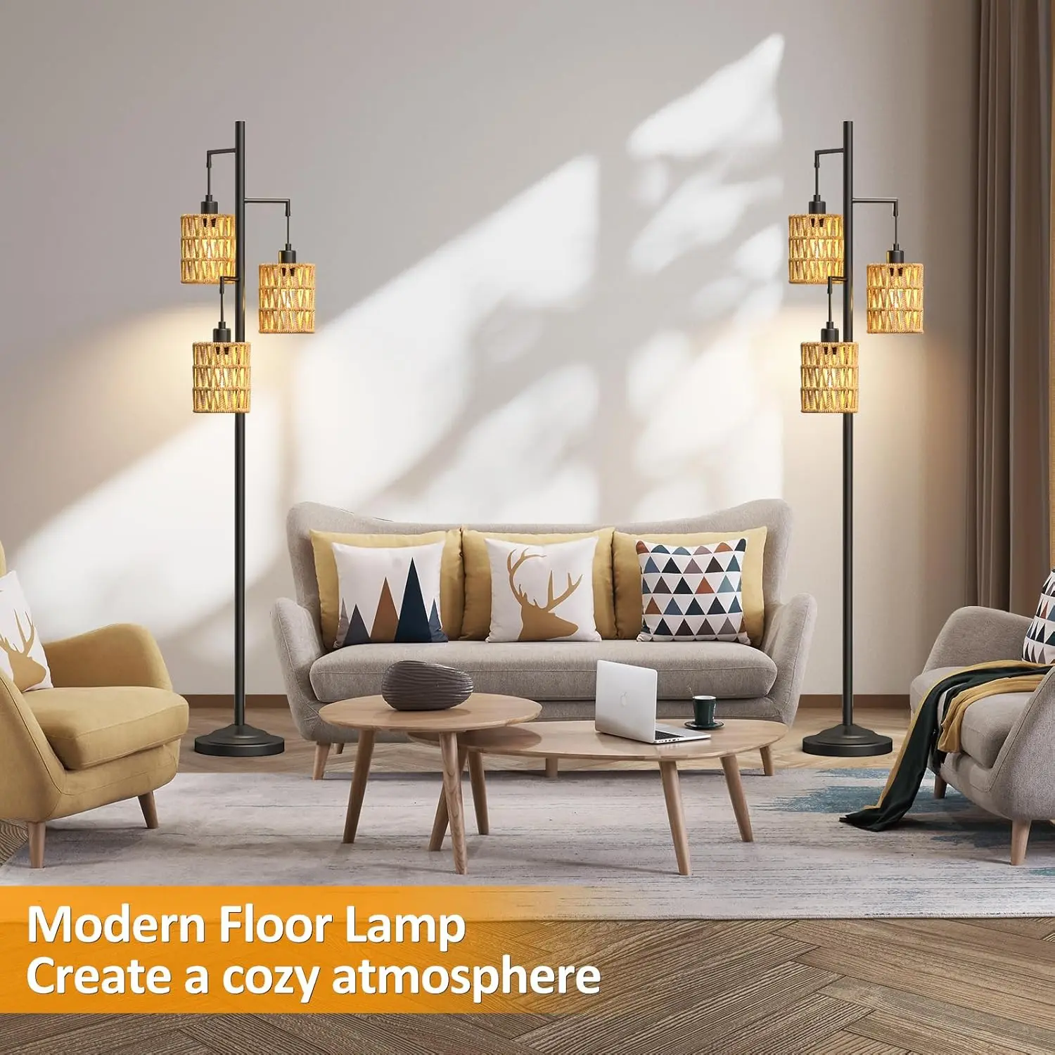 Rattan Lantern Living Room Floor Lamp - Image 3