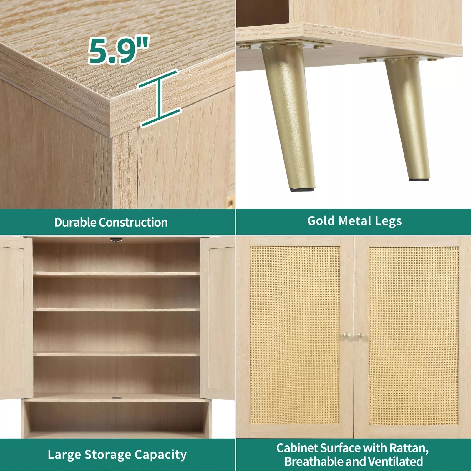 Rattan Narrow Entryway Shoe Cabinet - Image 4