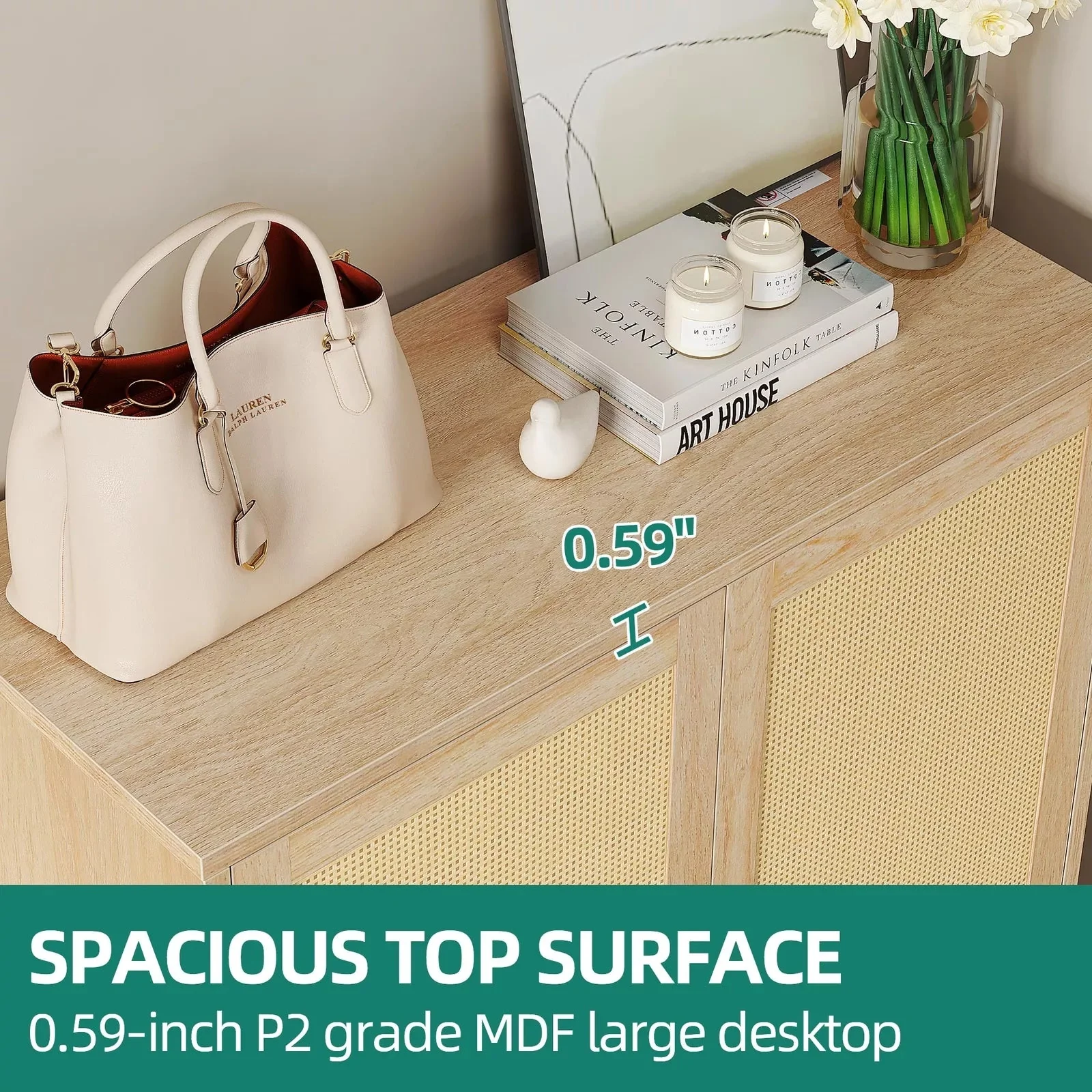 Rattan Narrow Entryway Shoe Cabinet - Image 6