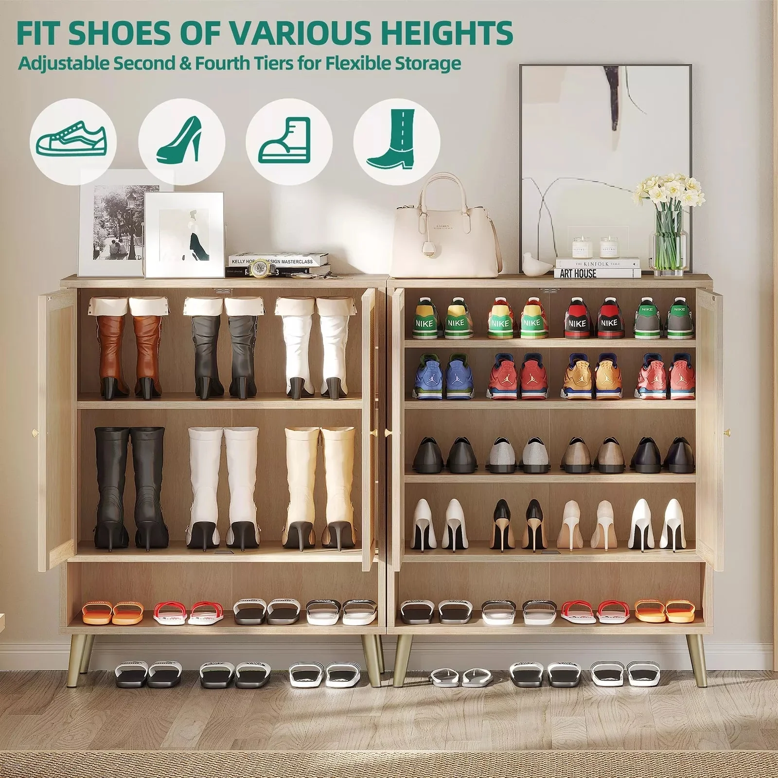Rattan Narrow Entryway Shoe Cabinet - Image 7