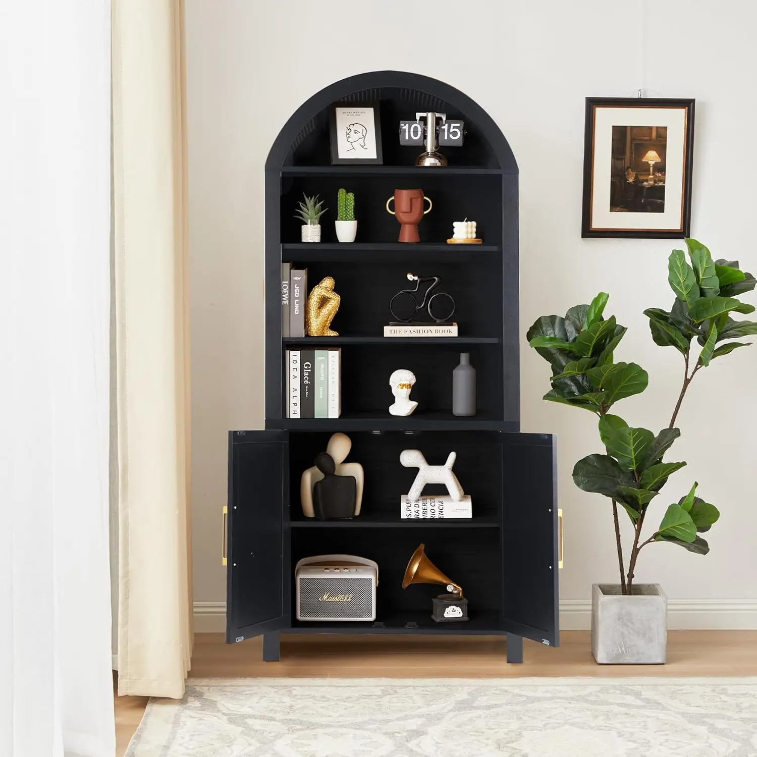 Rattan Tall Arched Storage Display Cabinet - Image 3