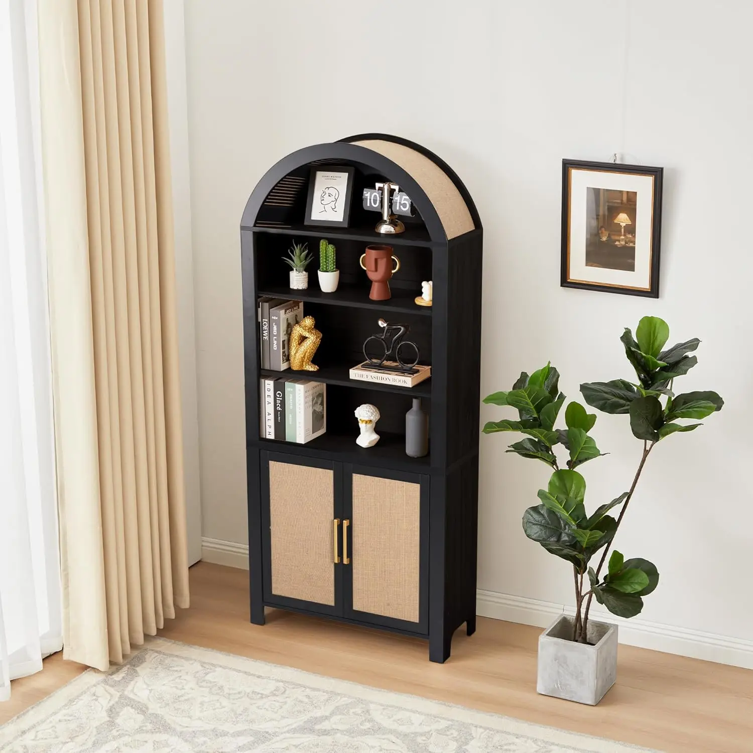 Rattan Tall Arched Storage Display Cabinet - Image 4