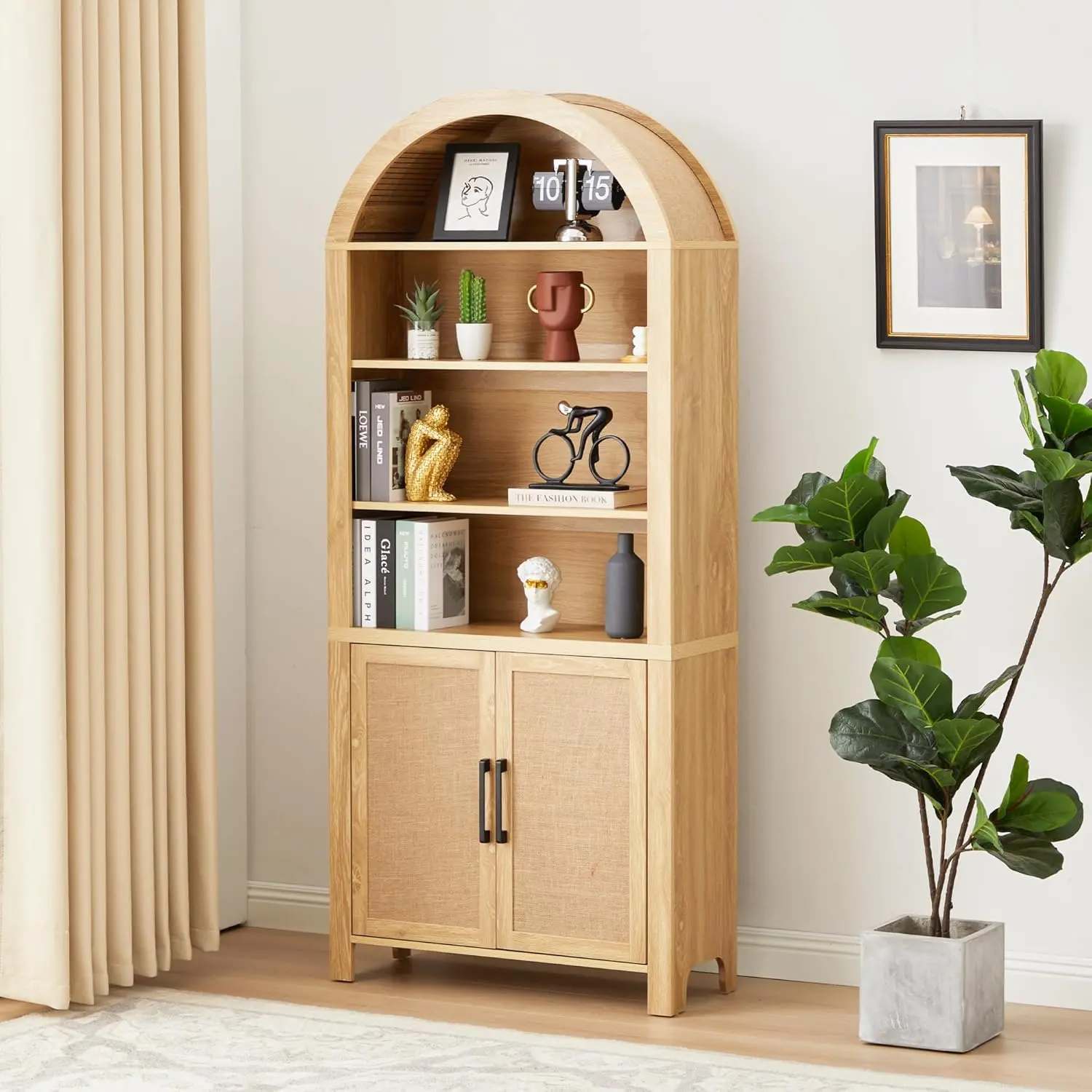 Rattan Tall Arched Storage Display Cabinet - Image 7