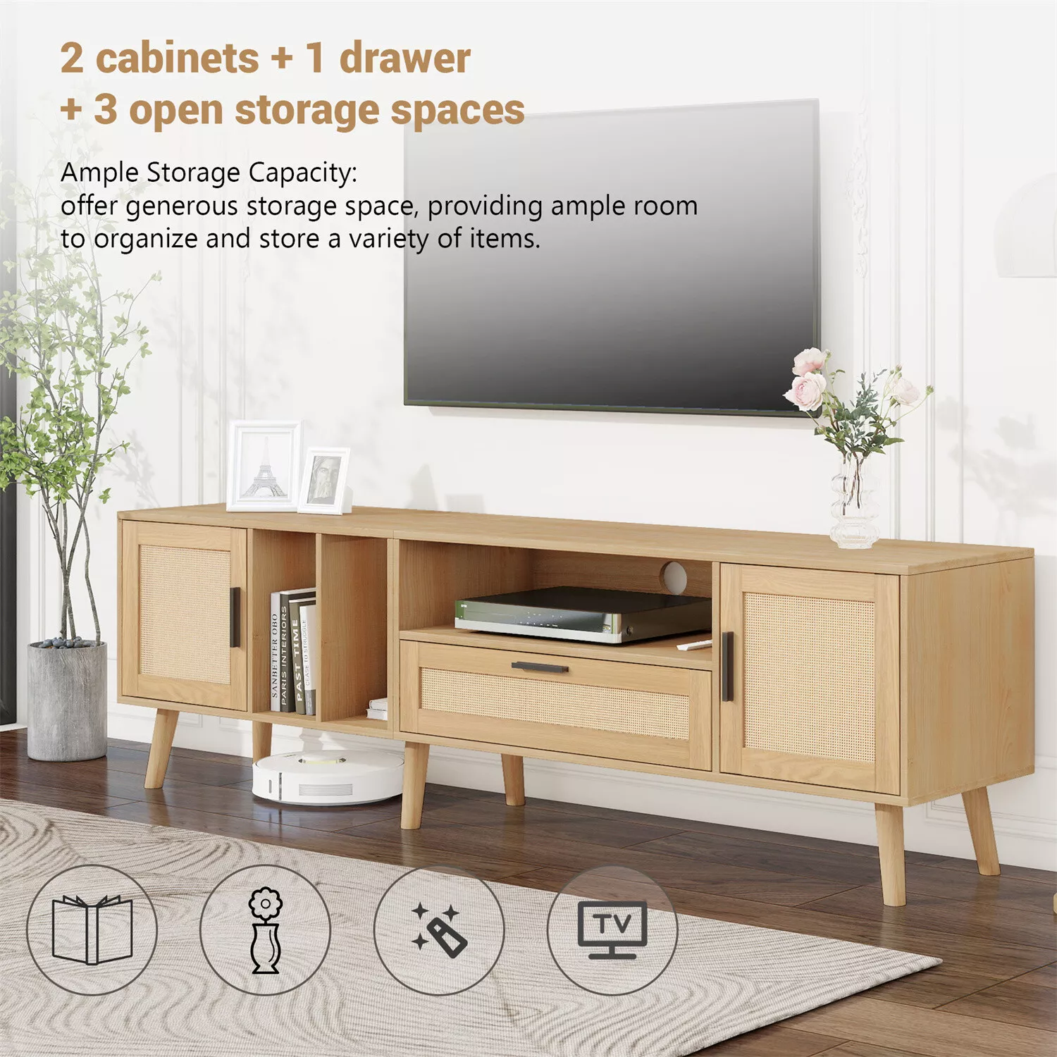 Rattan TV Cabinet Stand - Image 3