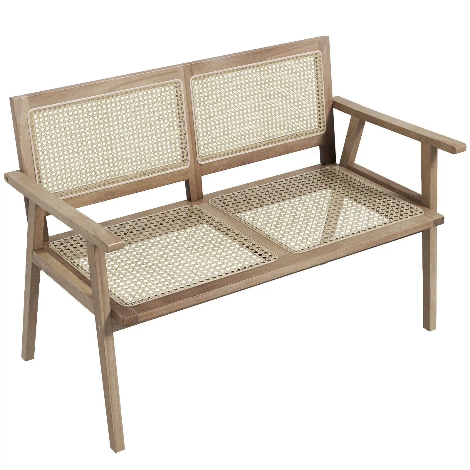 Rattan Wooden Outdoor Garden Bench - Image 3