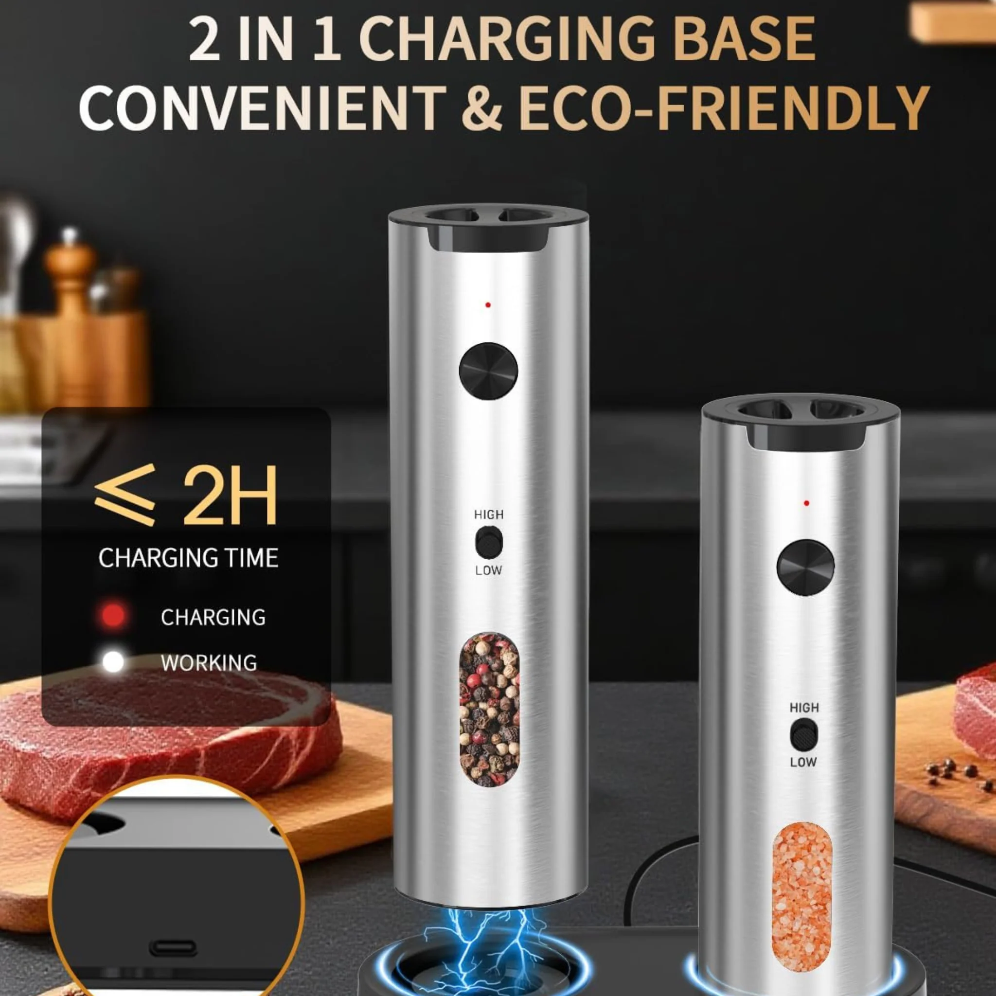 Rechargeable Electric Salt and Pepper Grinder Set - Image 5