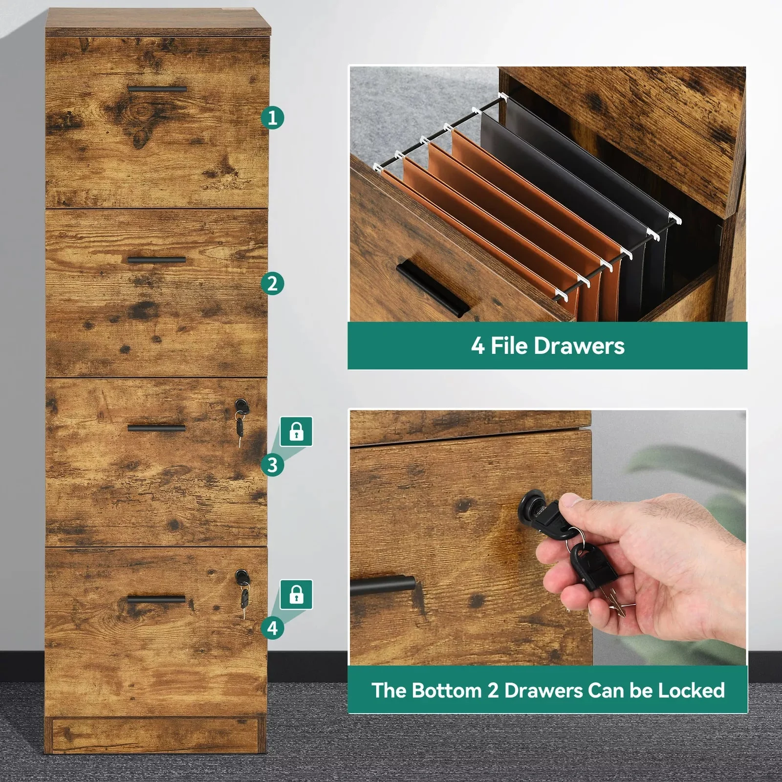 Reed Tall Filing Cabinet With Lock - Image 3