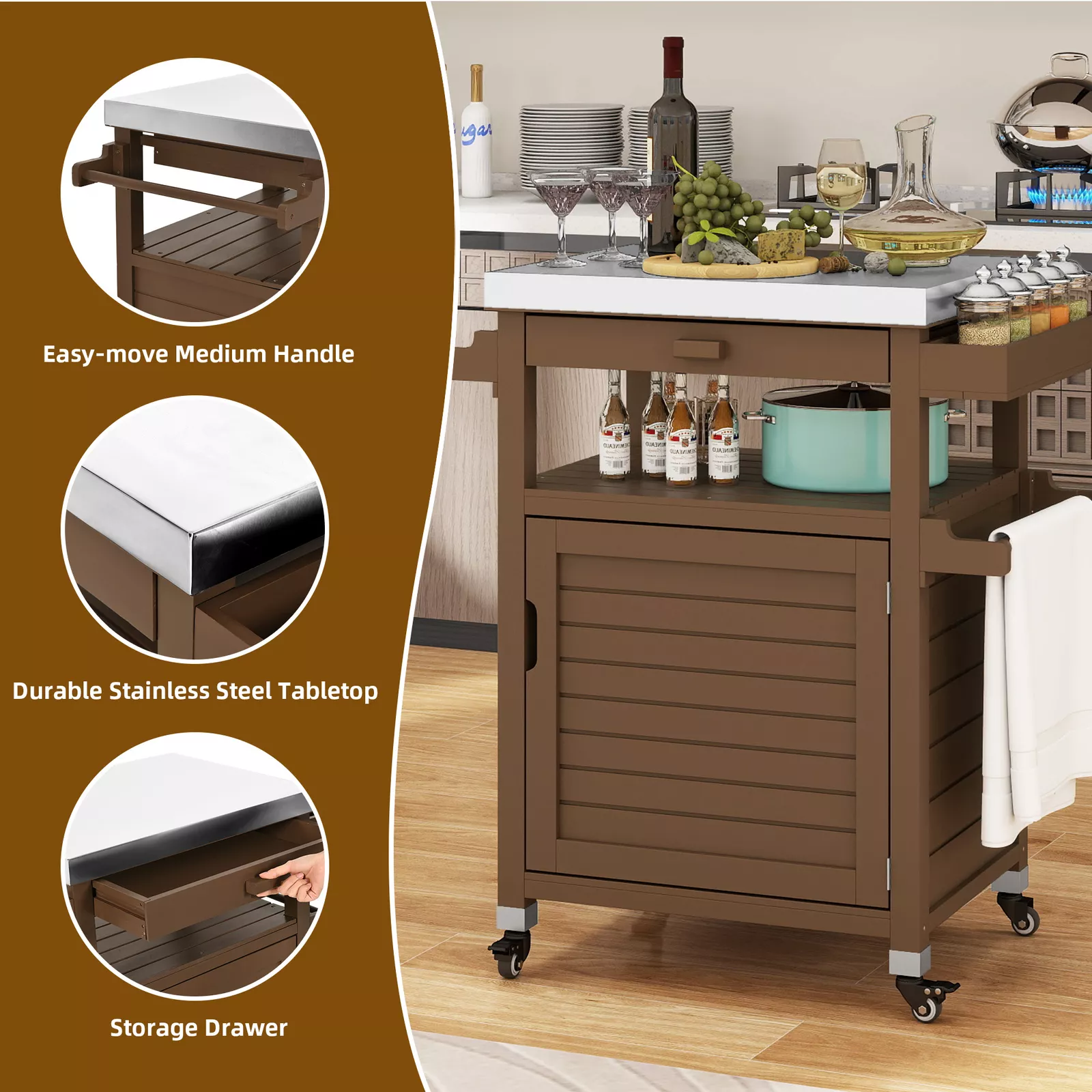 Remi Small Outdoor Bar Cart - Image 3
