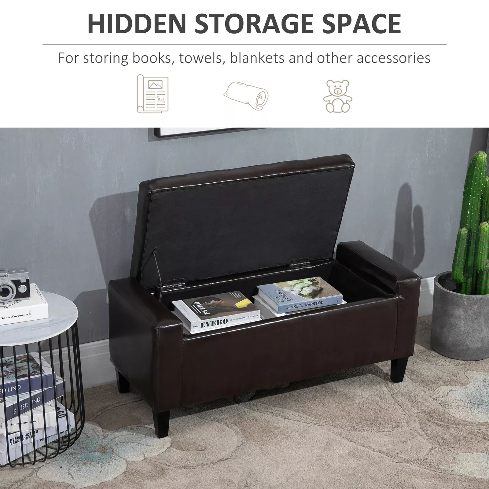 Rita Leather Bedroom Storage Ottoman Bench - Image 2