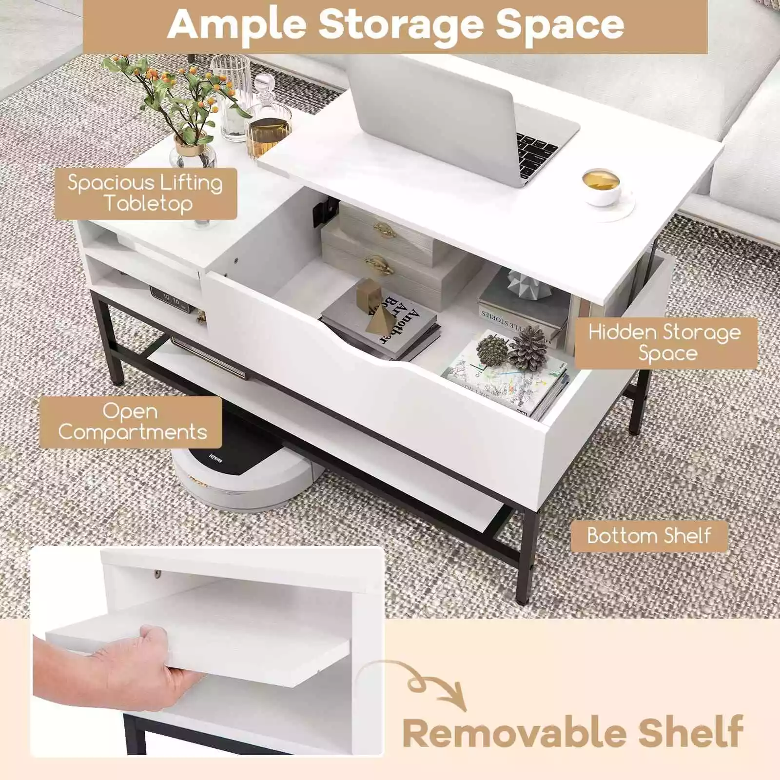 Riya Lift Top Coffee Table With Storage - Image 4
