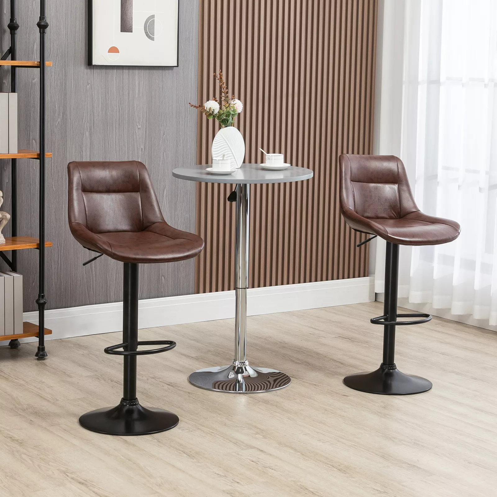 Rohan Leather Swivel Kitchen Bar Stools (Set of 2)