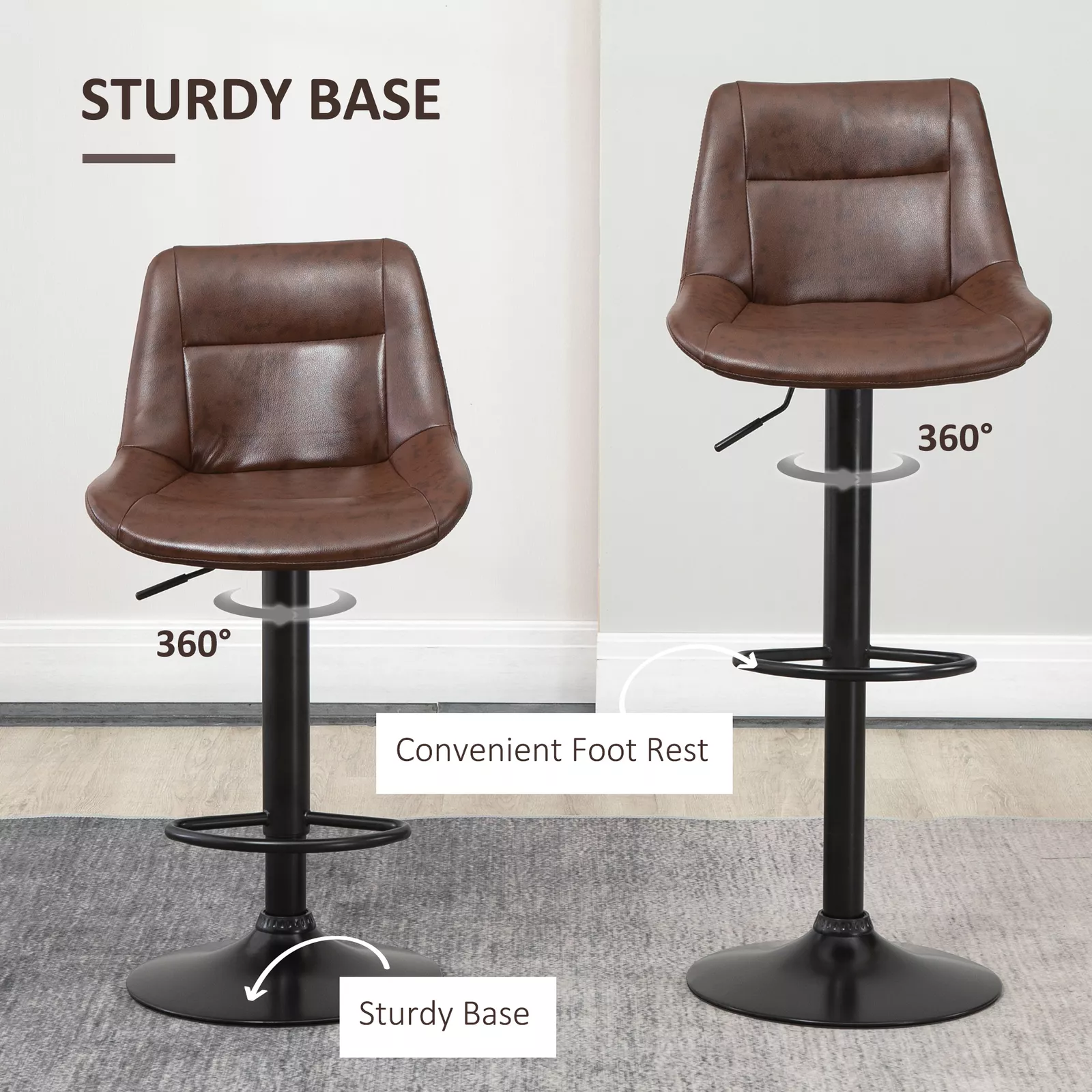Rohan Leather Swivel Kitchen Bar Stools (Set of 2) - Image 7