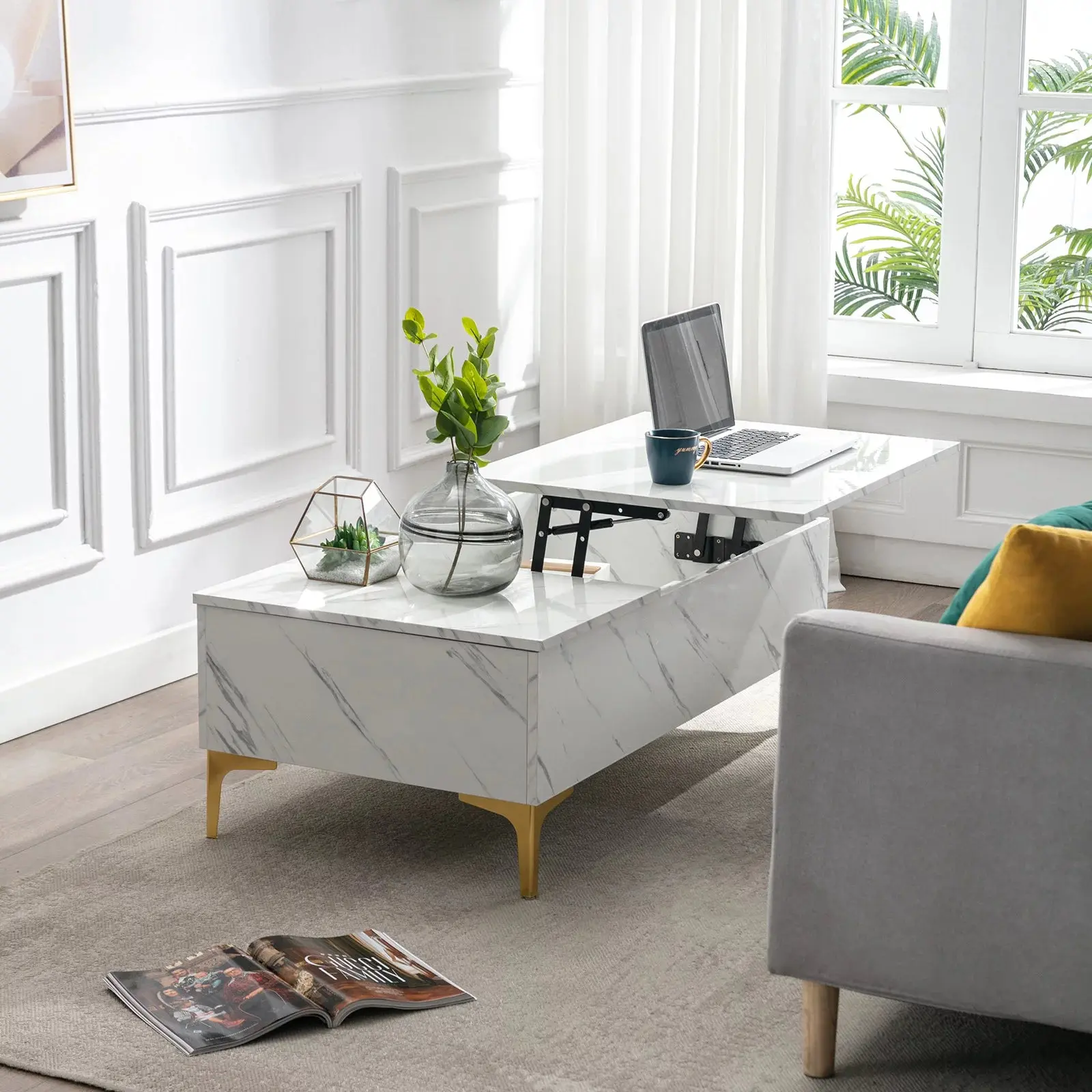 Roman Lift Top Marble Coffee Table - Image 3