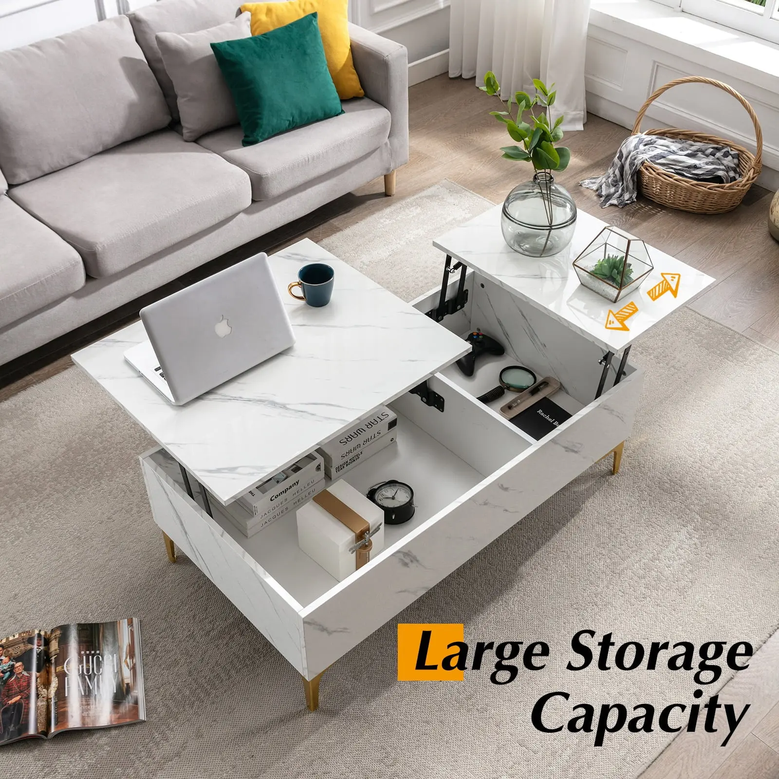 Roman Lift Top Marble Coffee Table - Image 4