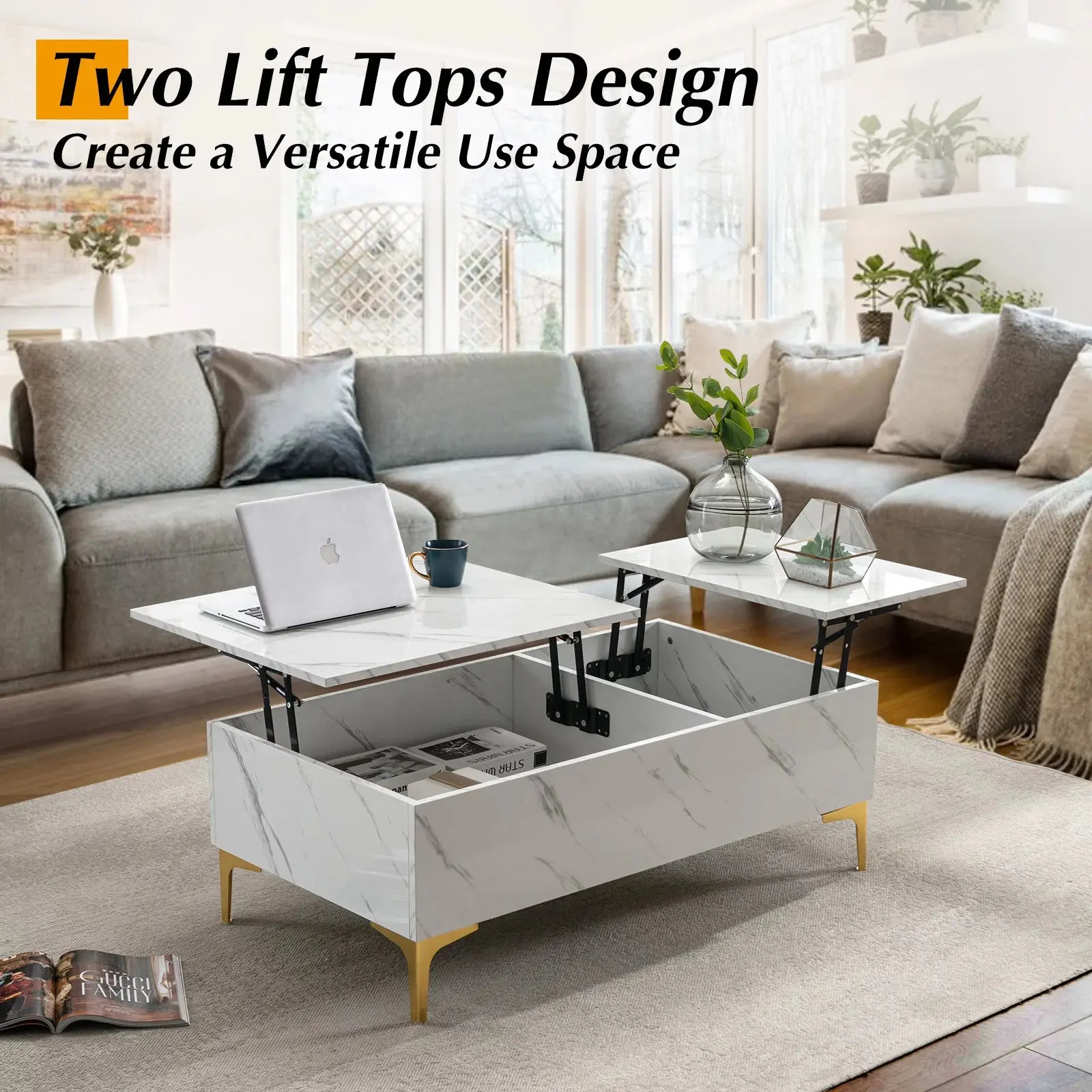 Roman Lift Top Marble Coffee Table - Image 5